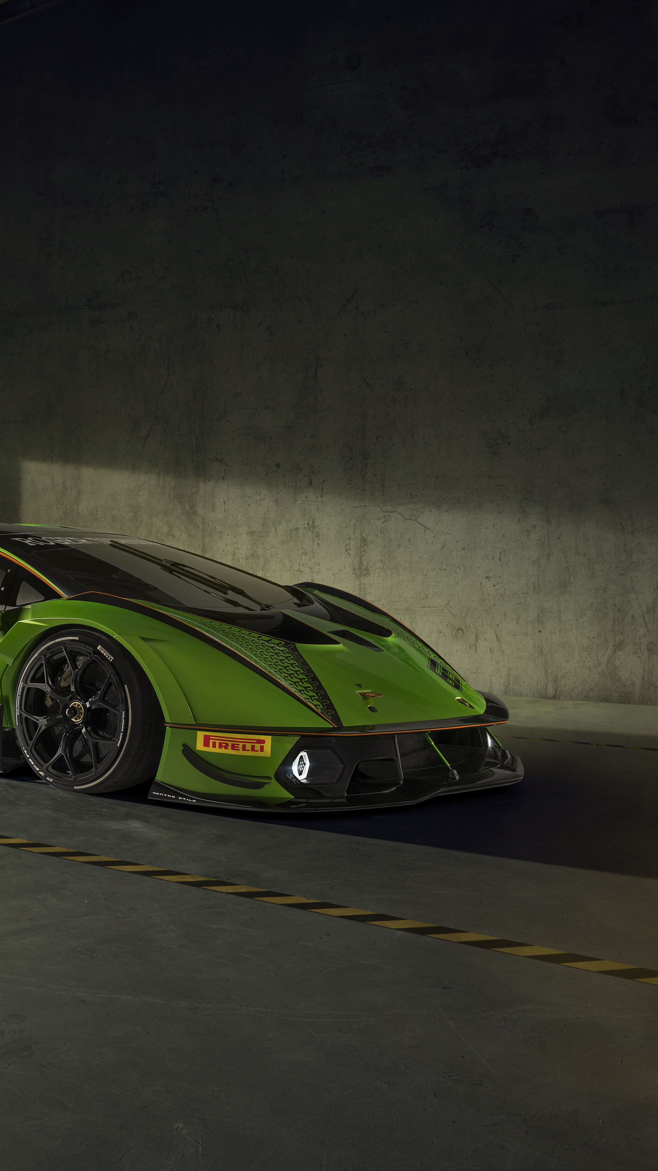 Green Lamborghini Essenza SCV12 race car HD Phone Wallpaper