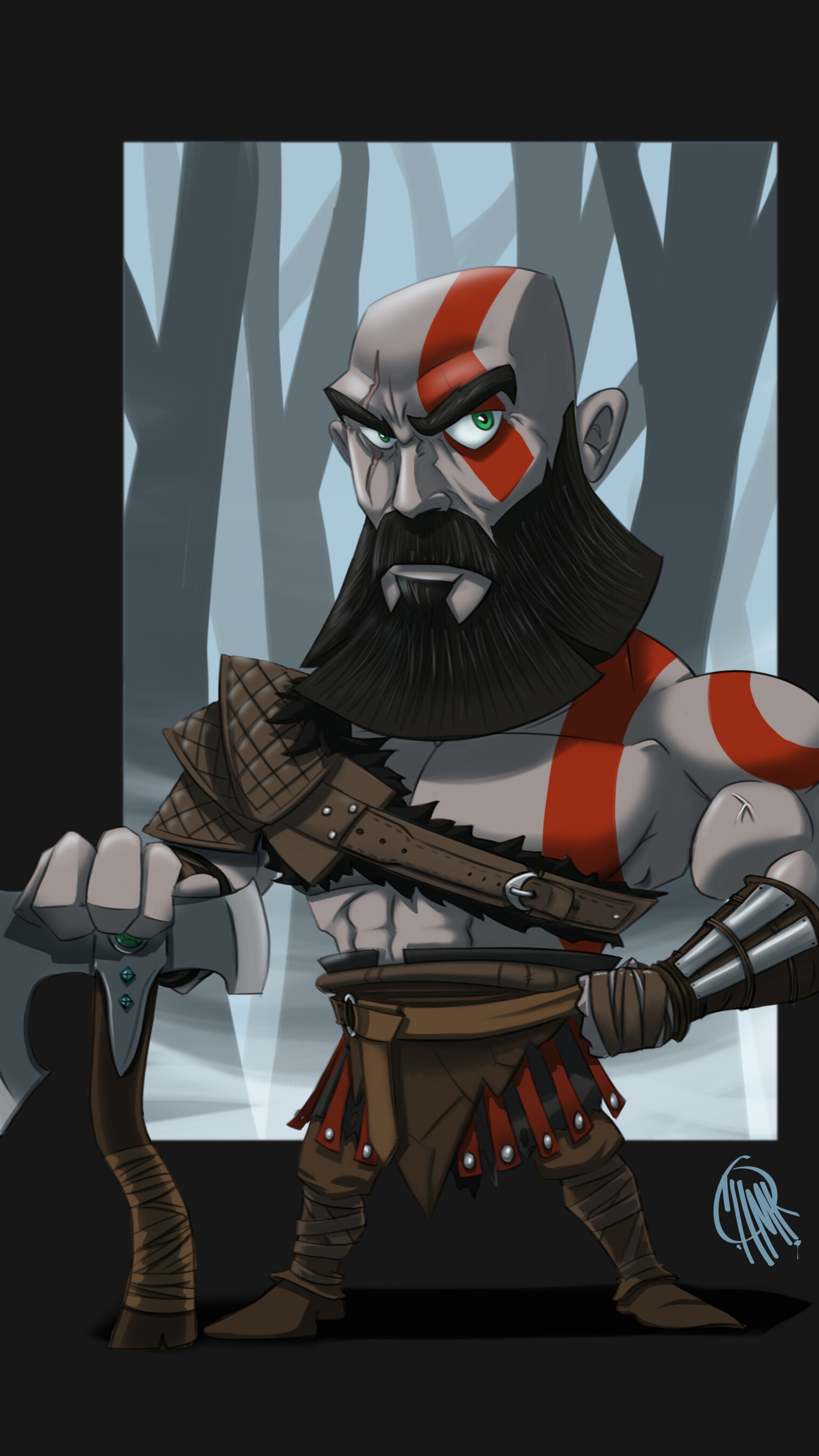 Kratos from God of War artwork HD Phone Wallpaper