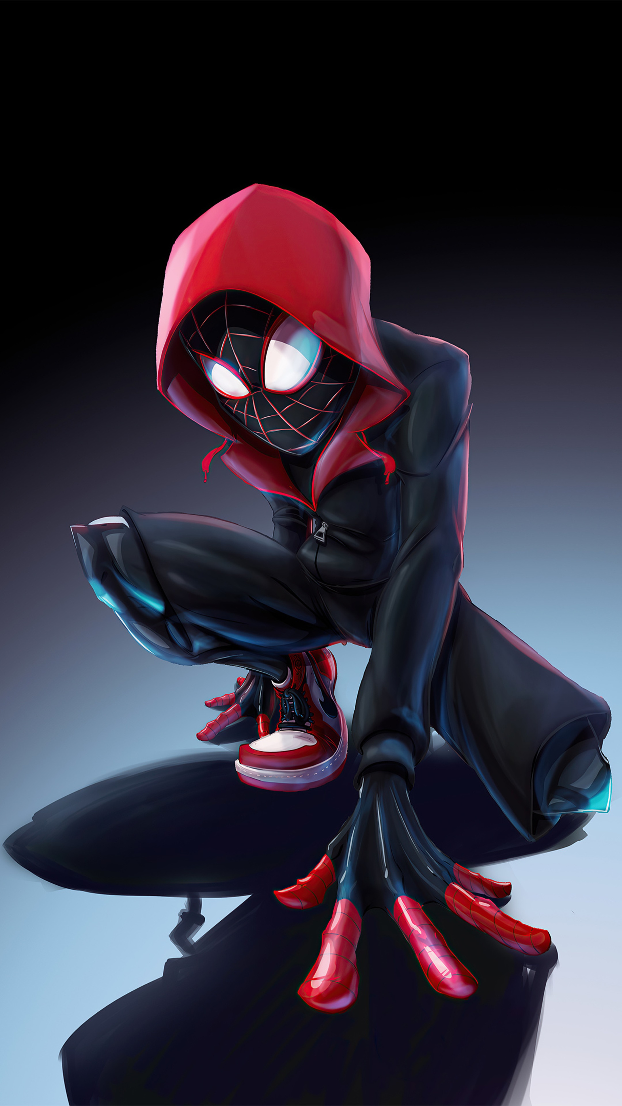 Miles Morales Spider-Man in a black and red suit HD Phone Wallpaper