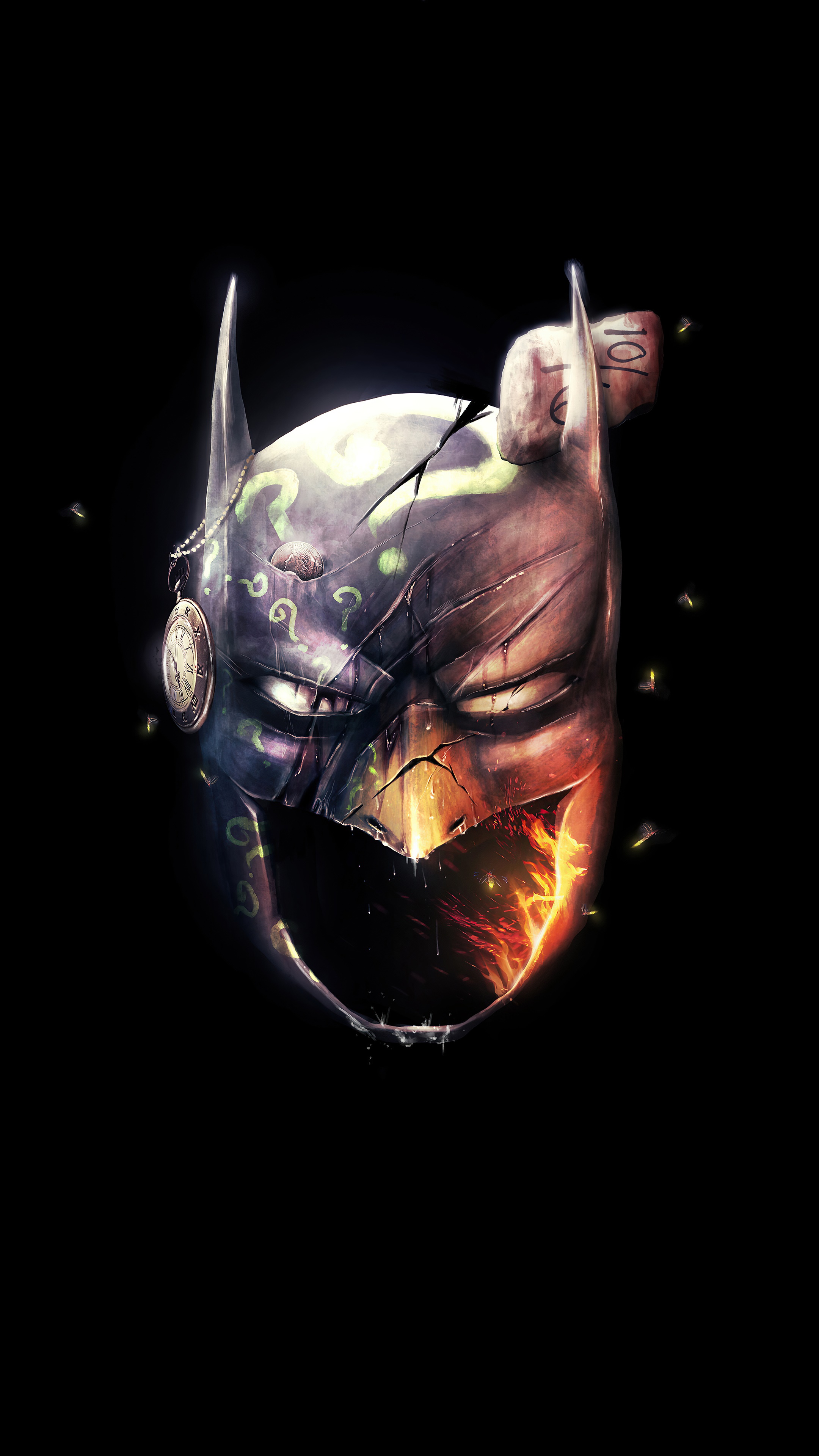 Batman and Riddler mask artwork HD Phone Wallpaper