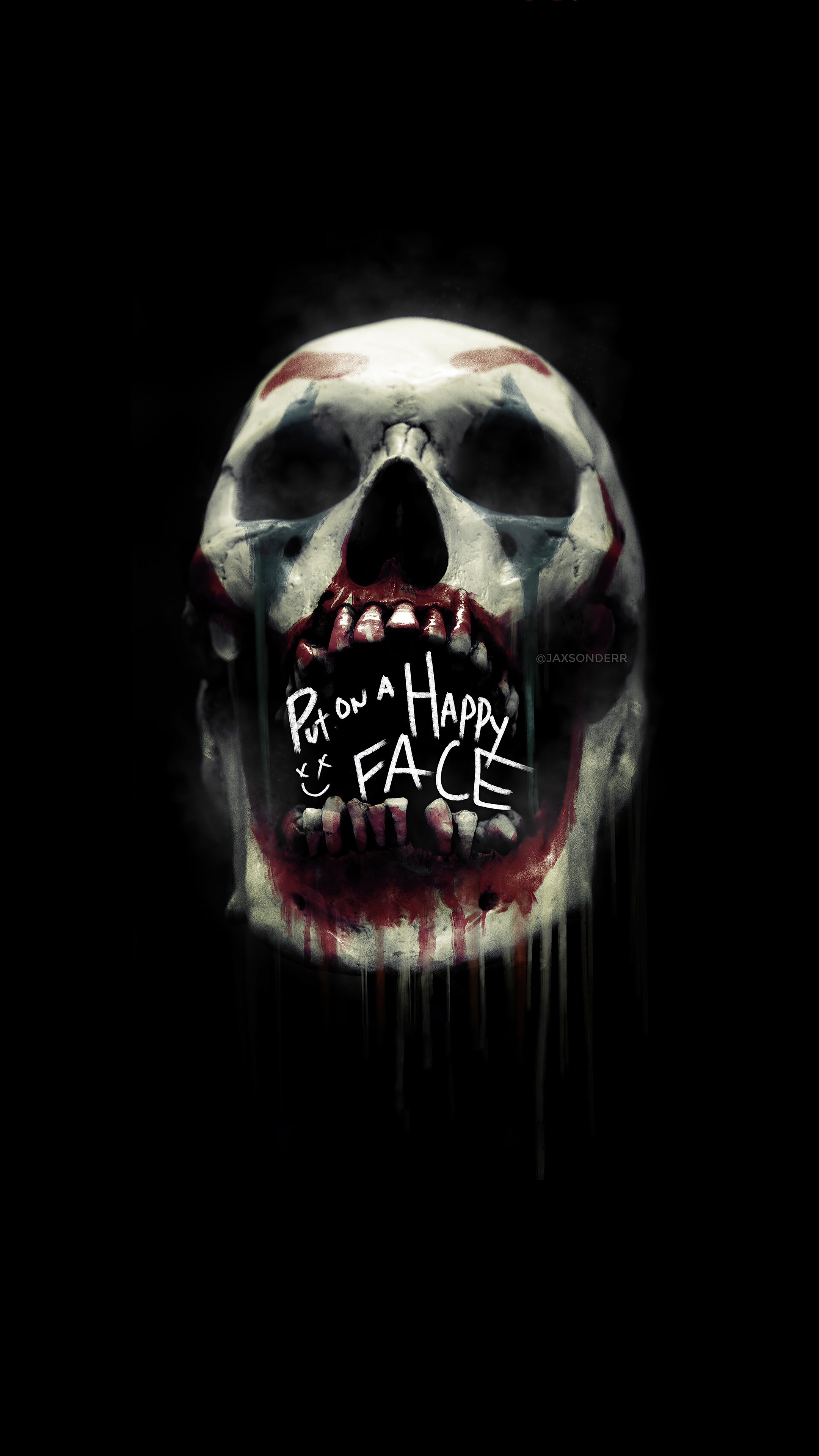 Joker Skull with "Put on a Happy Face" text HD Phone Wallpaper