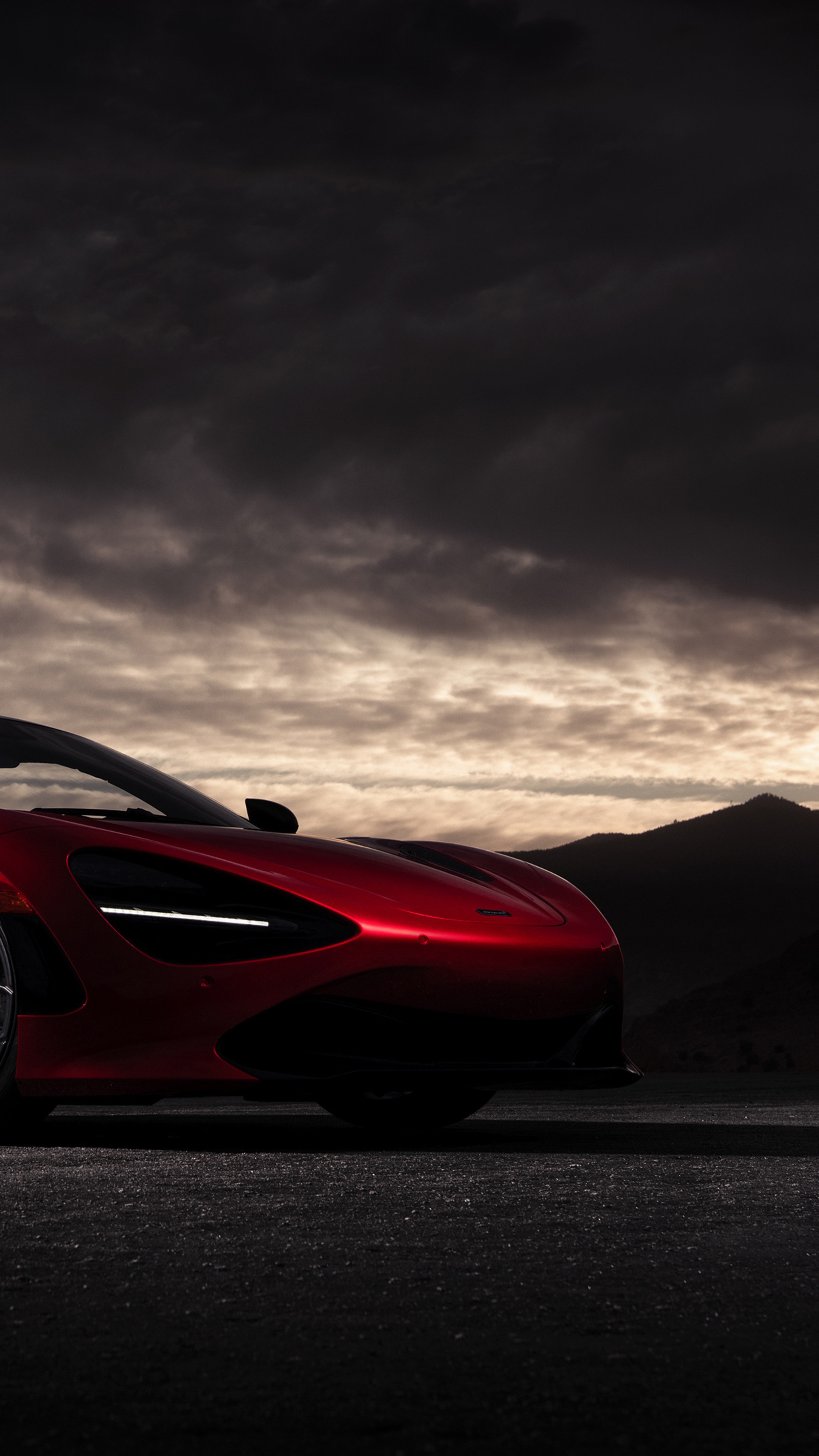 Red McLaren 720S sports car on asphalt road HD Phone Wallpaper