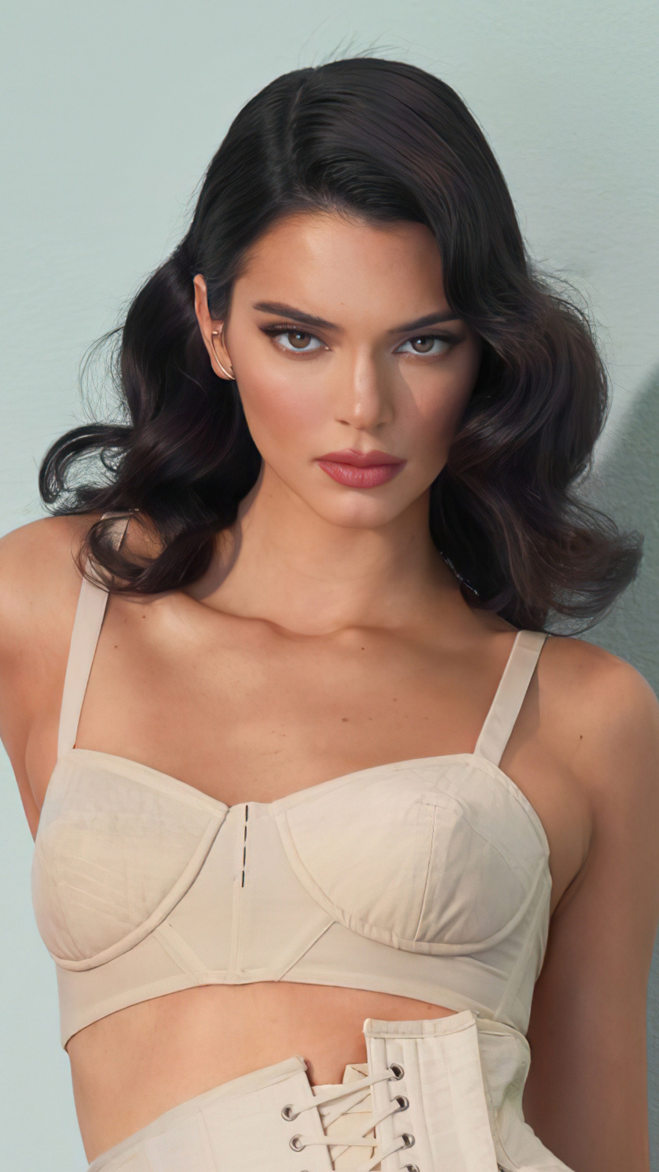 Kendall Jenner in vintage-style lingerie HD Phone Wallpaper
