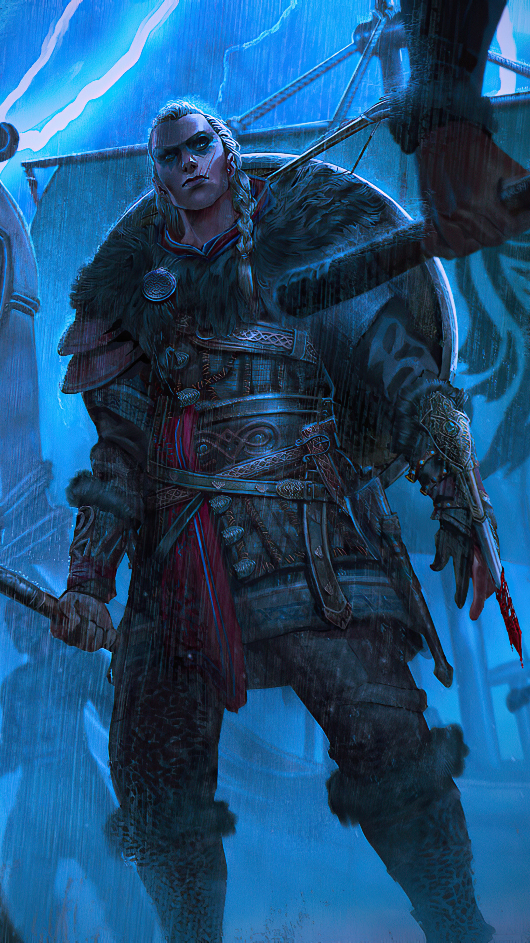 Eivor from Assassin's Creed Valhalla in the rain HD Phone Wallpaper