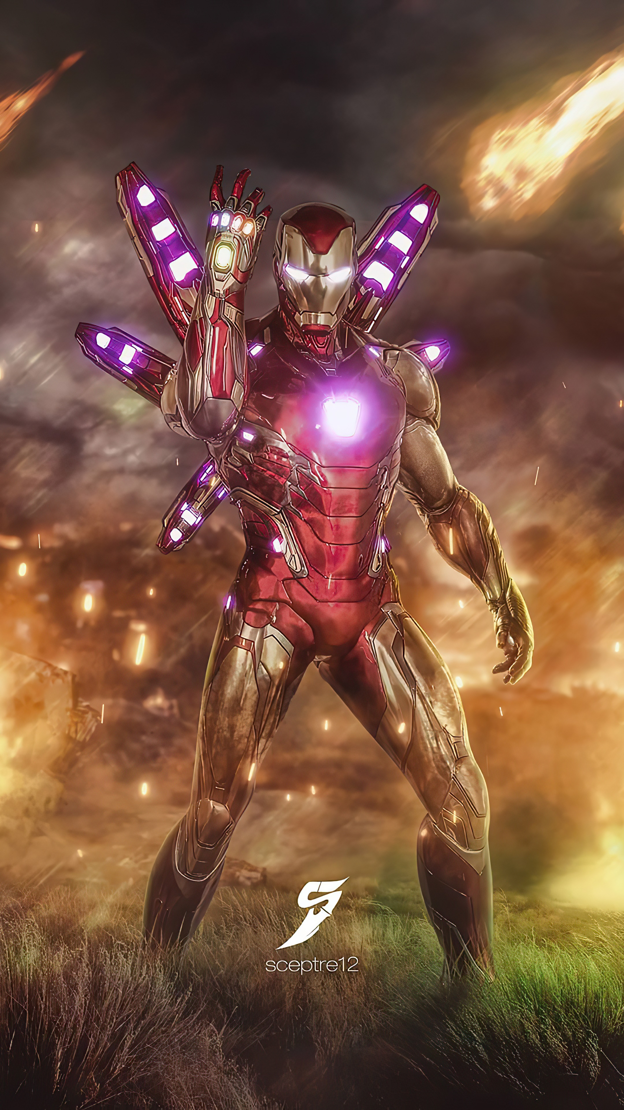Iron Man with Infinity Gauntlet and Wings HD Phone Wallpaper
