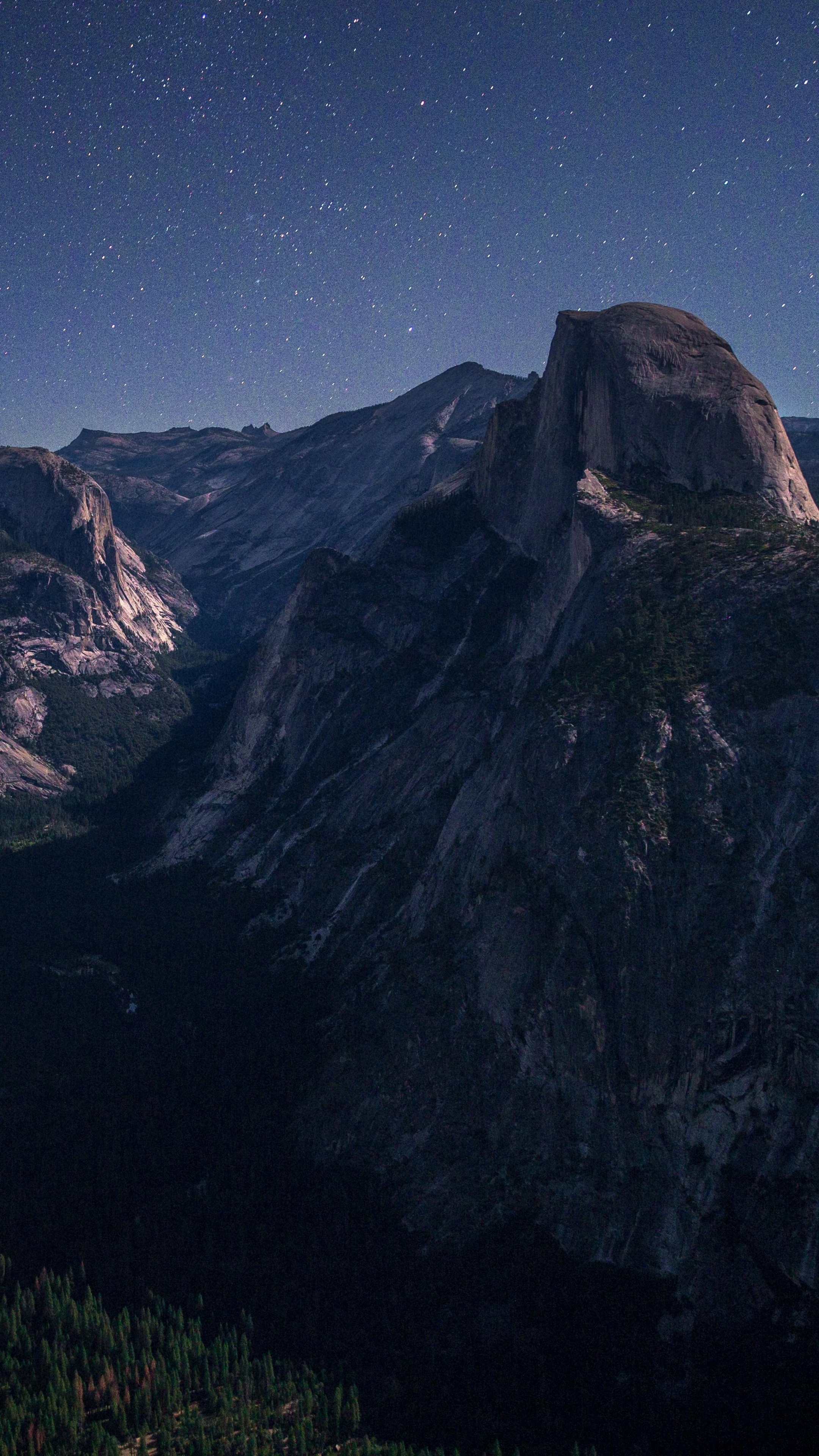 Yosemite Valley mountains under starry night sky 4K HD Phone Wallpaper