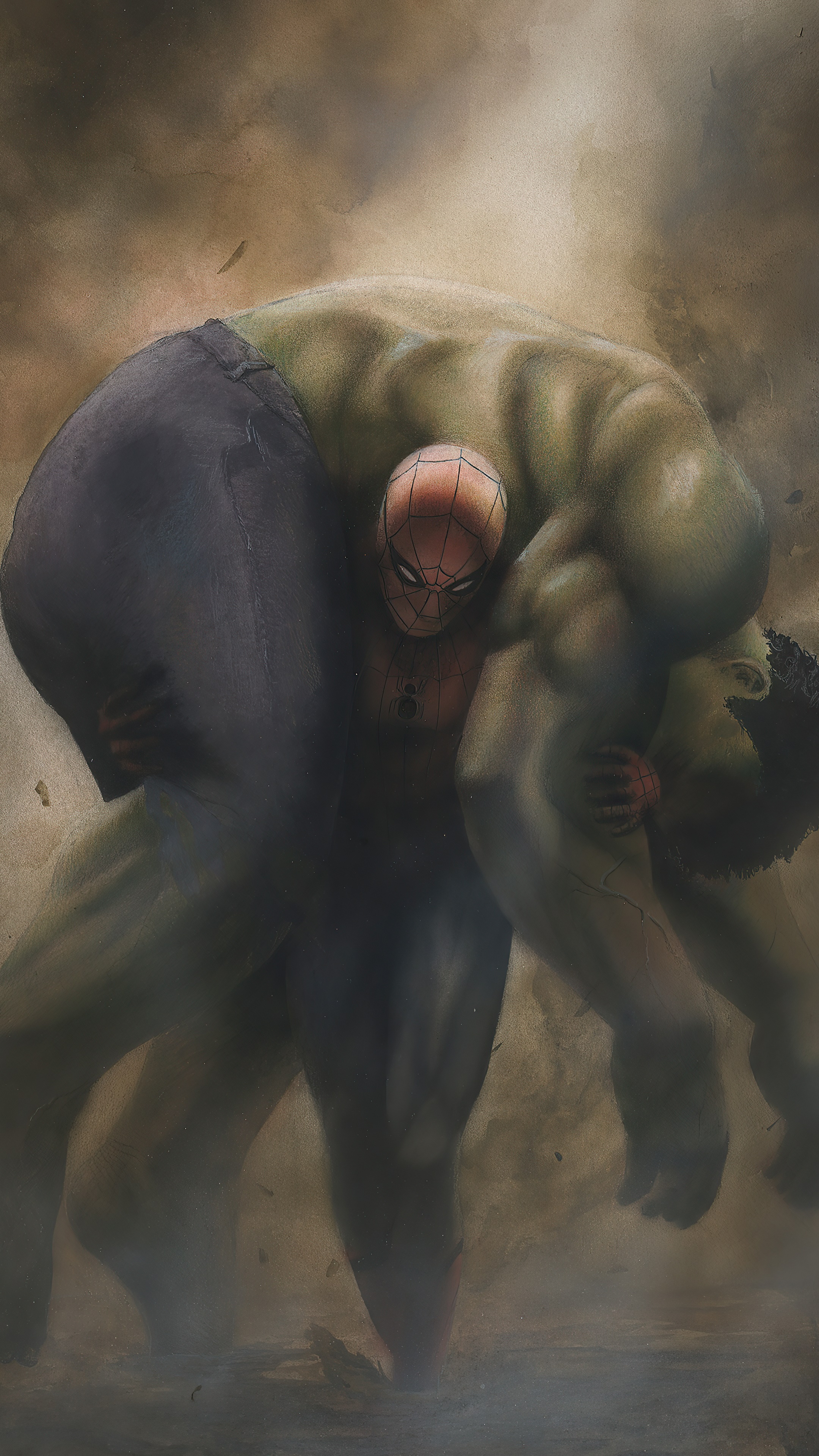 Spider-Man carrying Hulk HD Phone Wallpaper