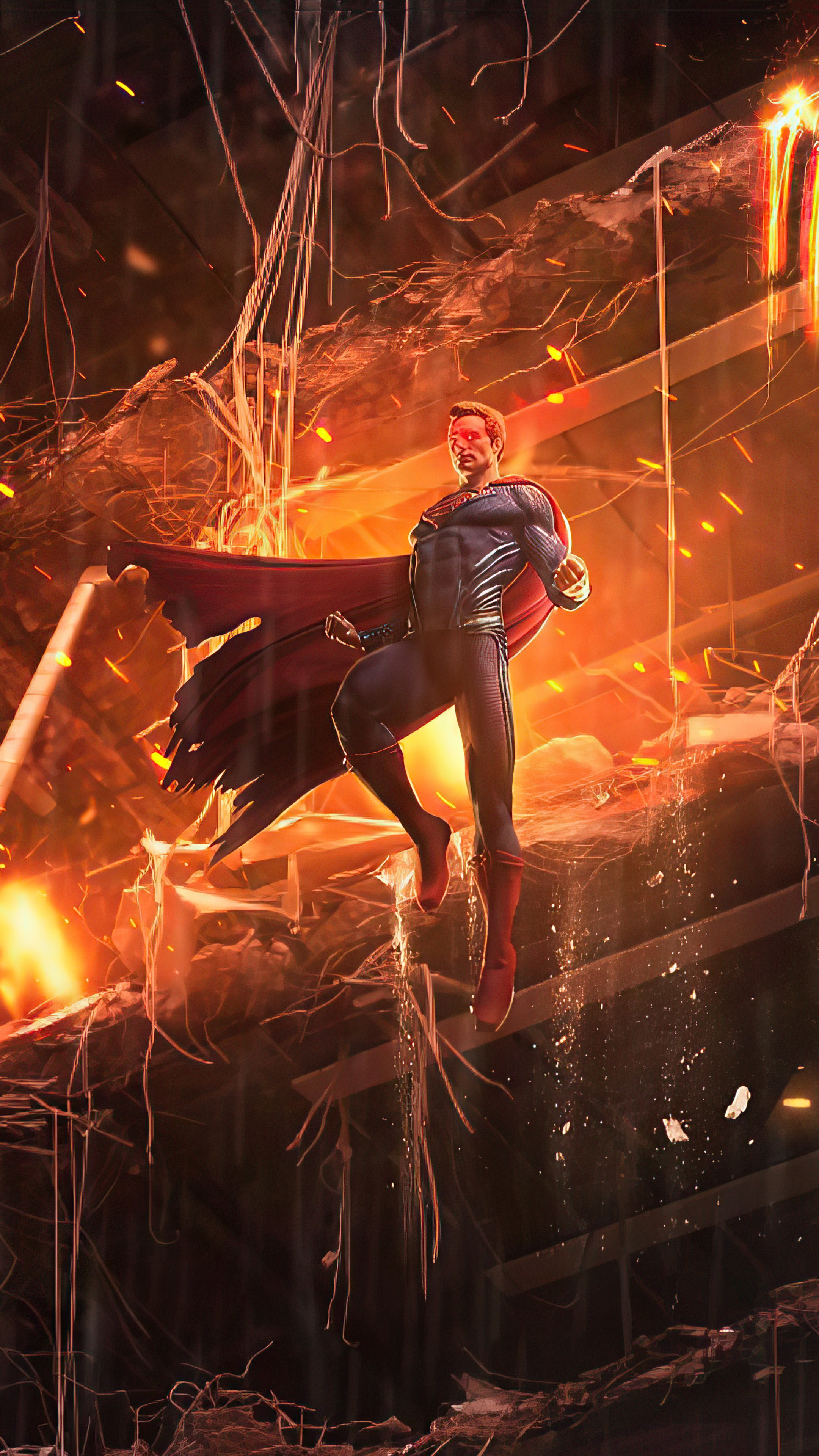 Superman in a destroyed city HD Phone Wallpaper