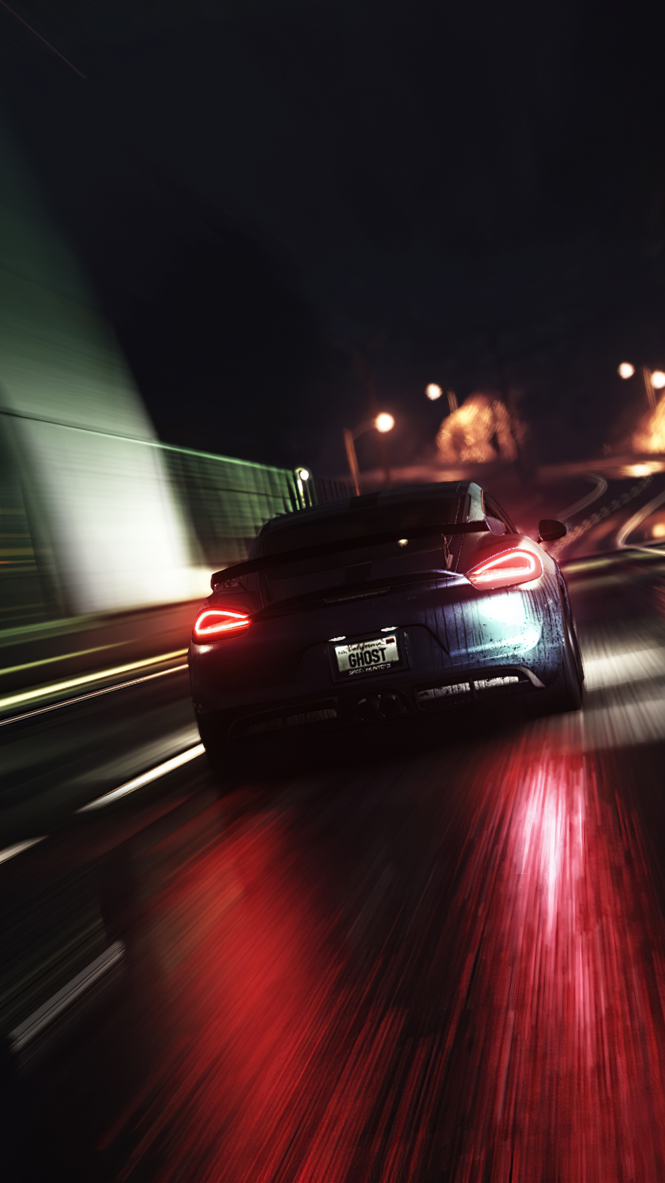Dark Racing Car on a Wet Road at Night HD Phone Wallpaper