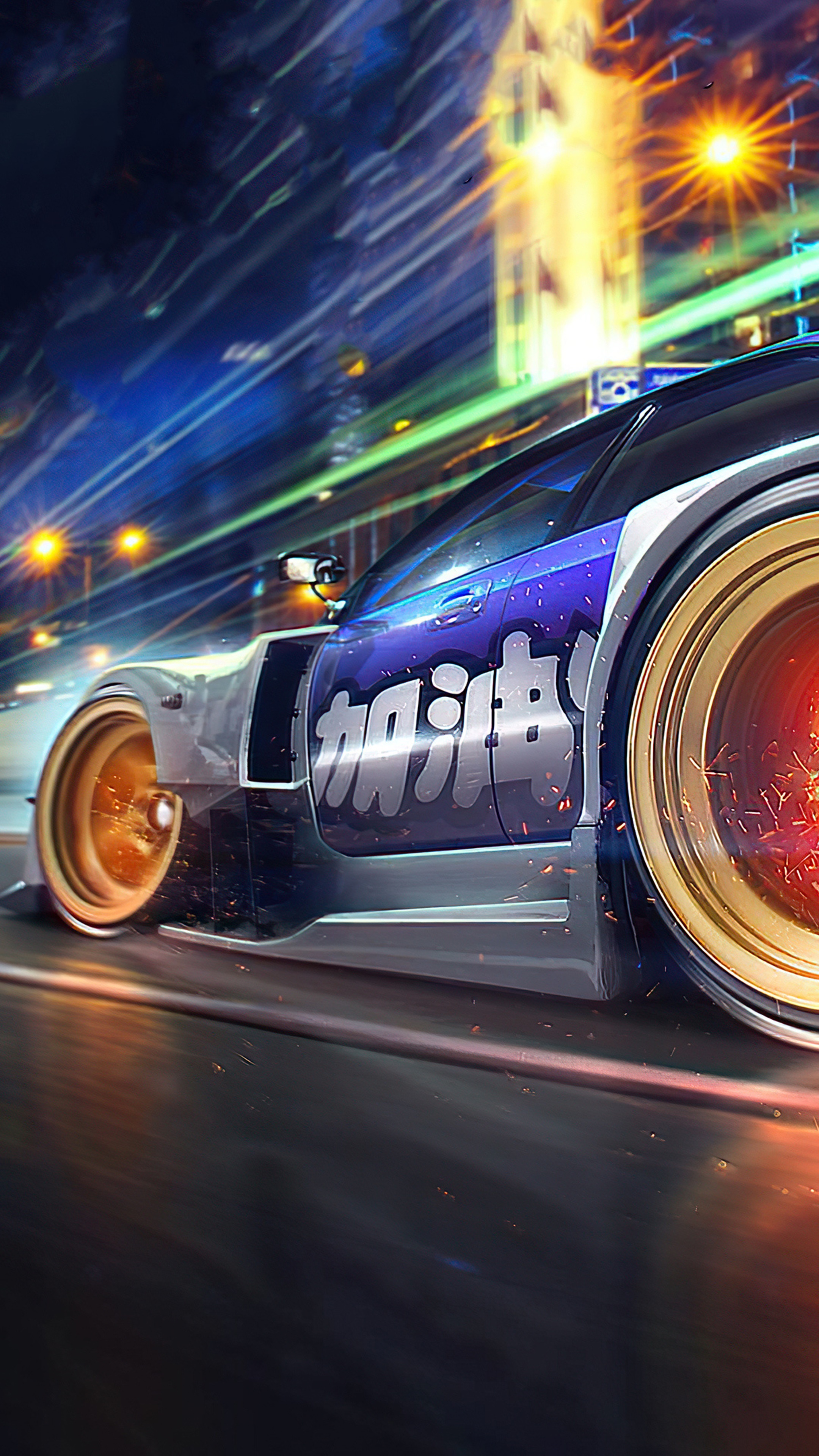 Digital art of a Subaru car with Japanese text HD Phone Wallpaper