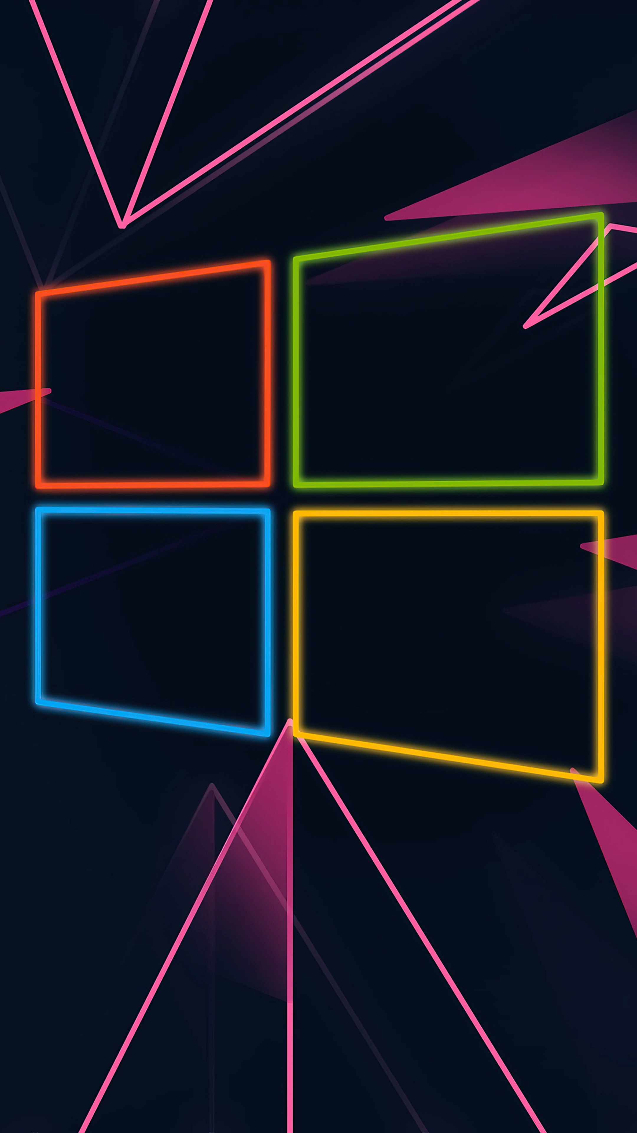 Windows logo with neon outlines and pink geometric shapes HD Phone Wallpaper