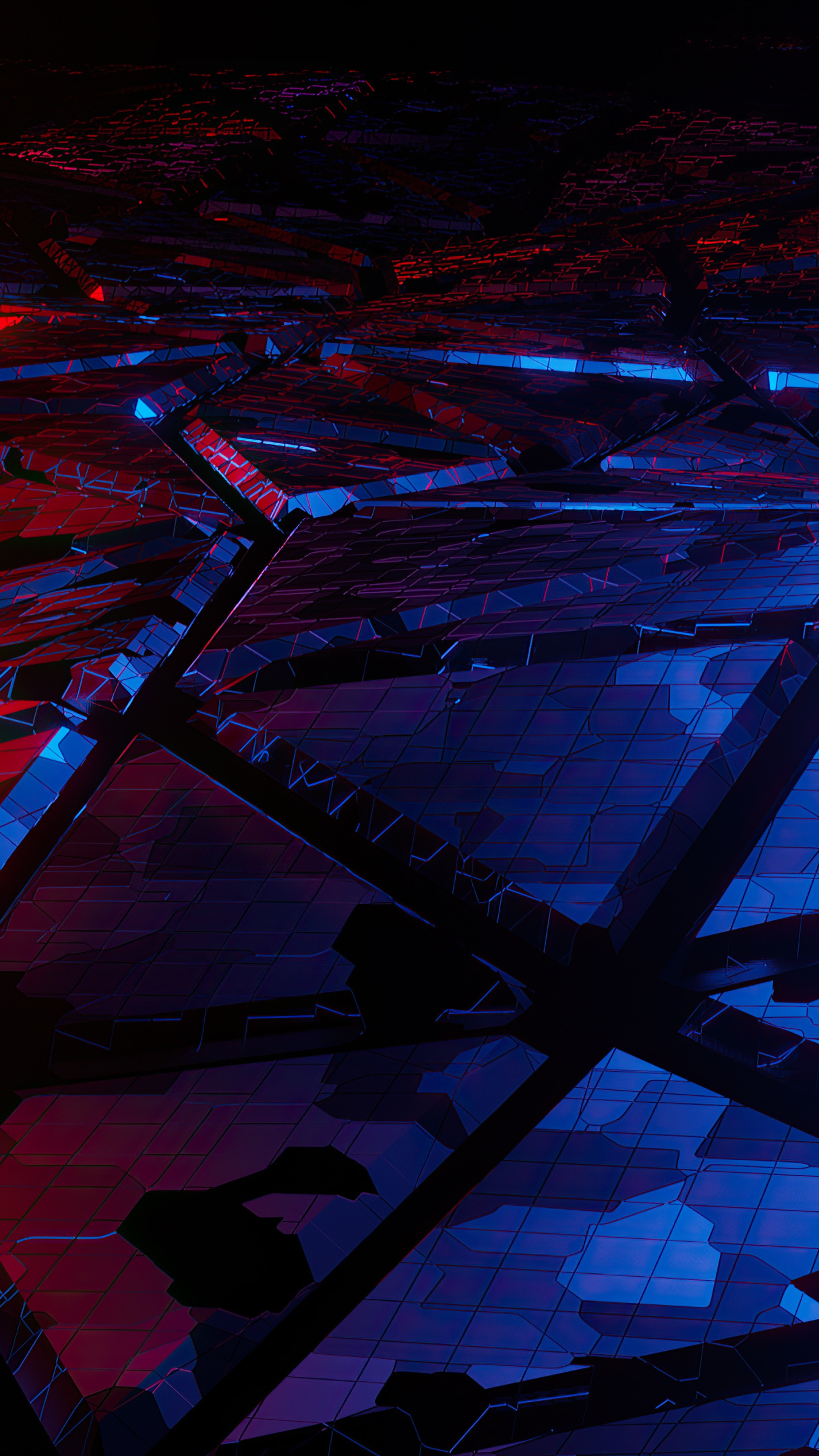 Abstract digital art with red and blue lights HD Phone Wallpaper