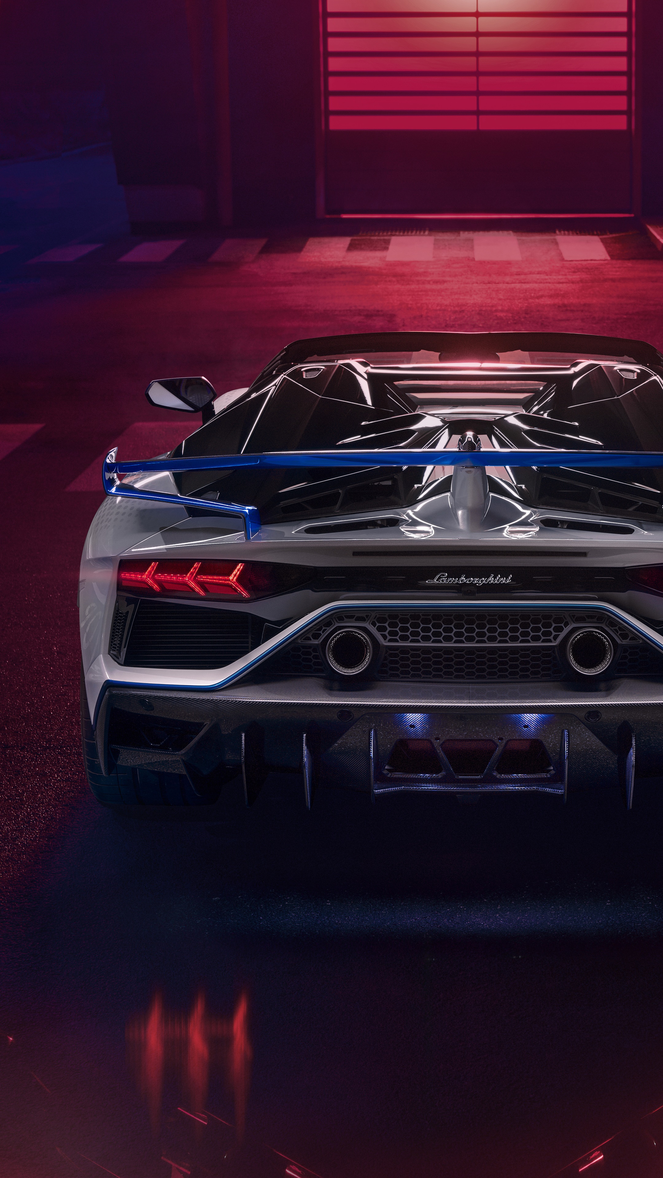 Lamborghini Aventador SVJ Roadster rear view HD Phone Wallpaper