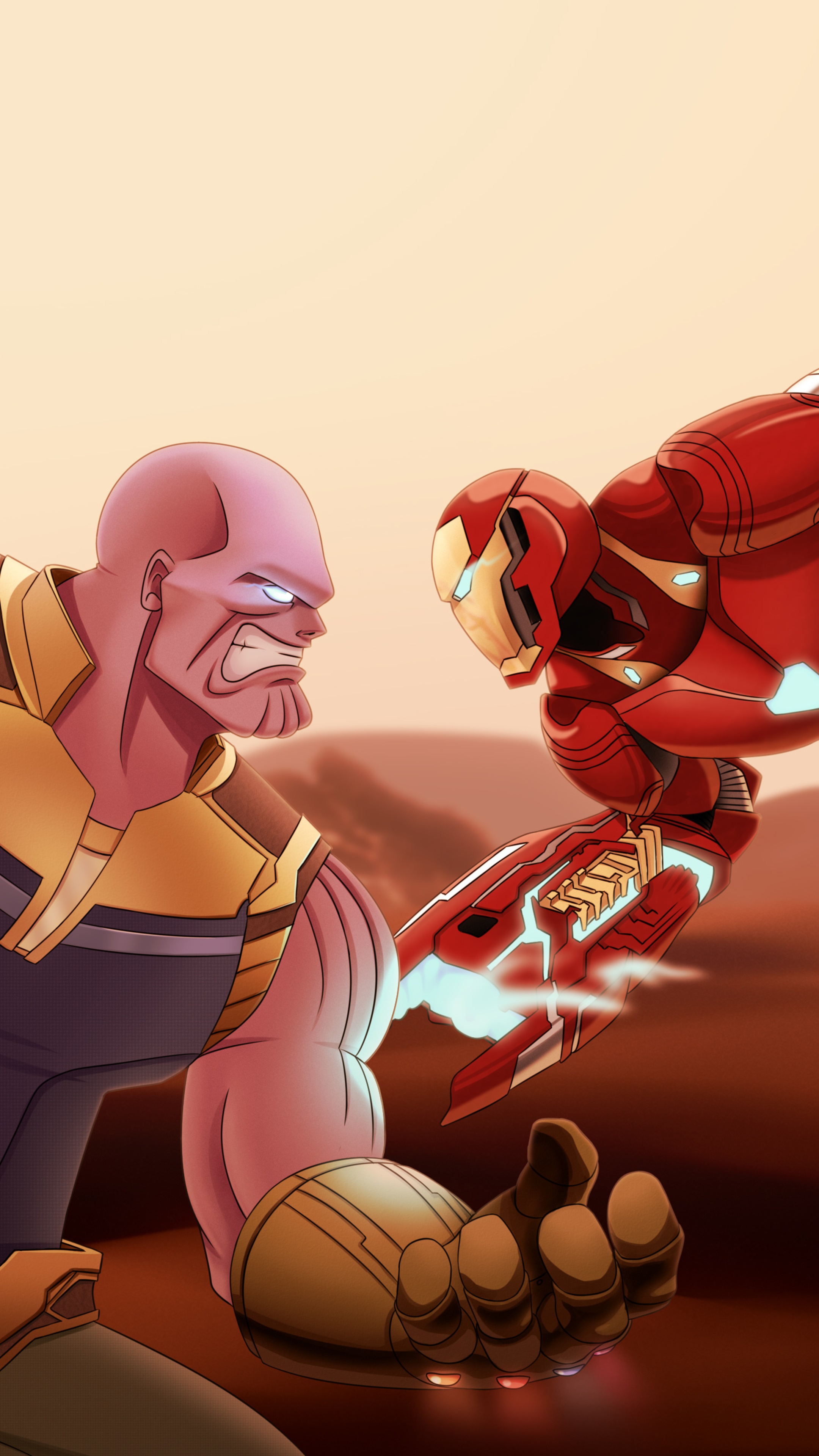 Thanos and Iron Man from Avengers Infinity War artwork HD Phone Wallpaper