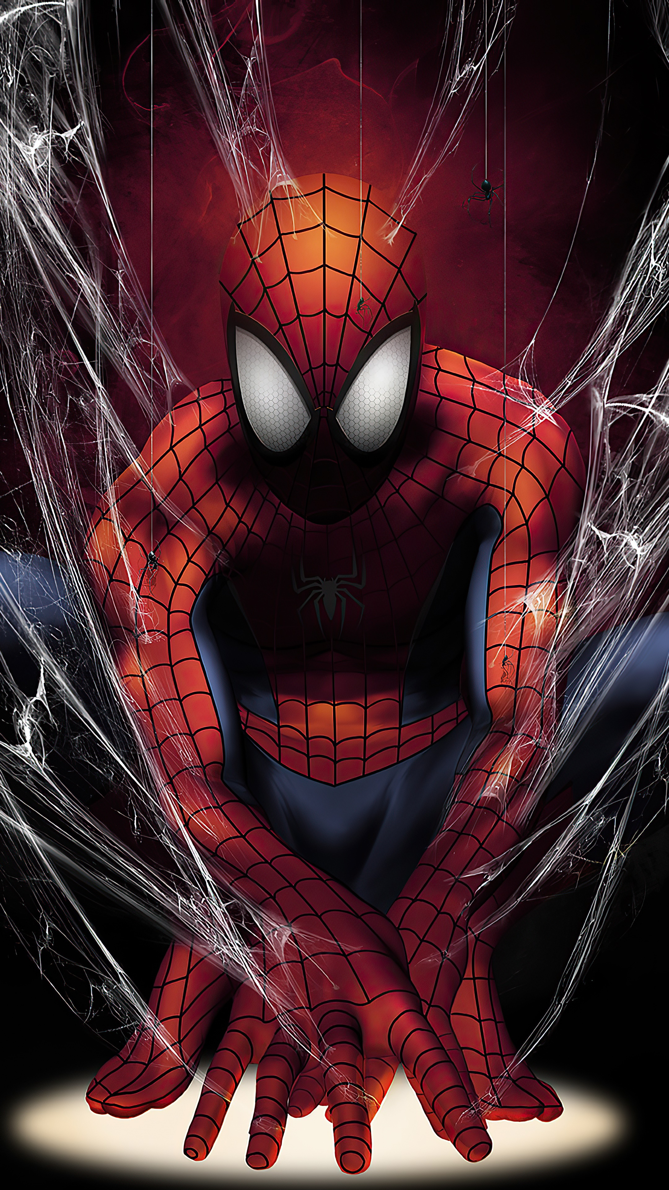 Spiderman caught in a web HD Phone Wallpaper