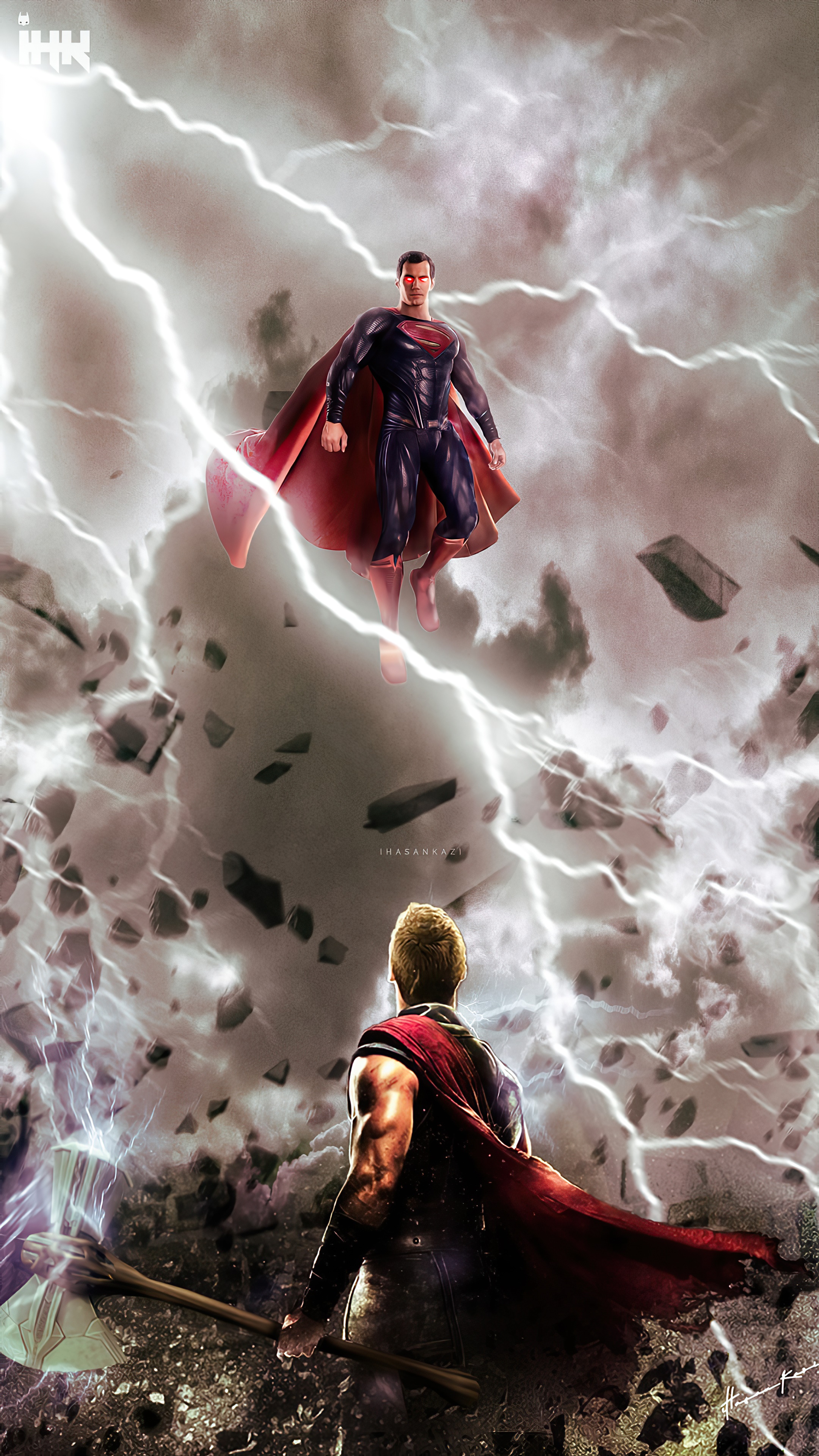 Superman vs Thor 4K Artwork HD Phone Wallpaper