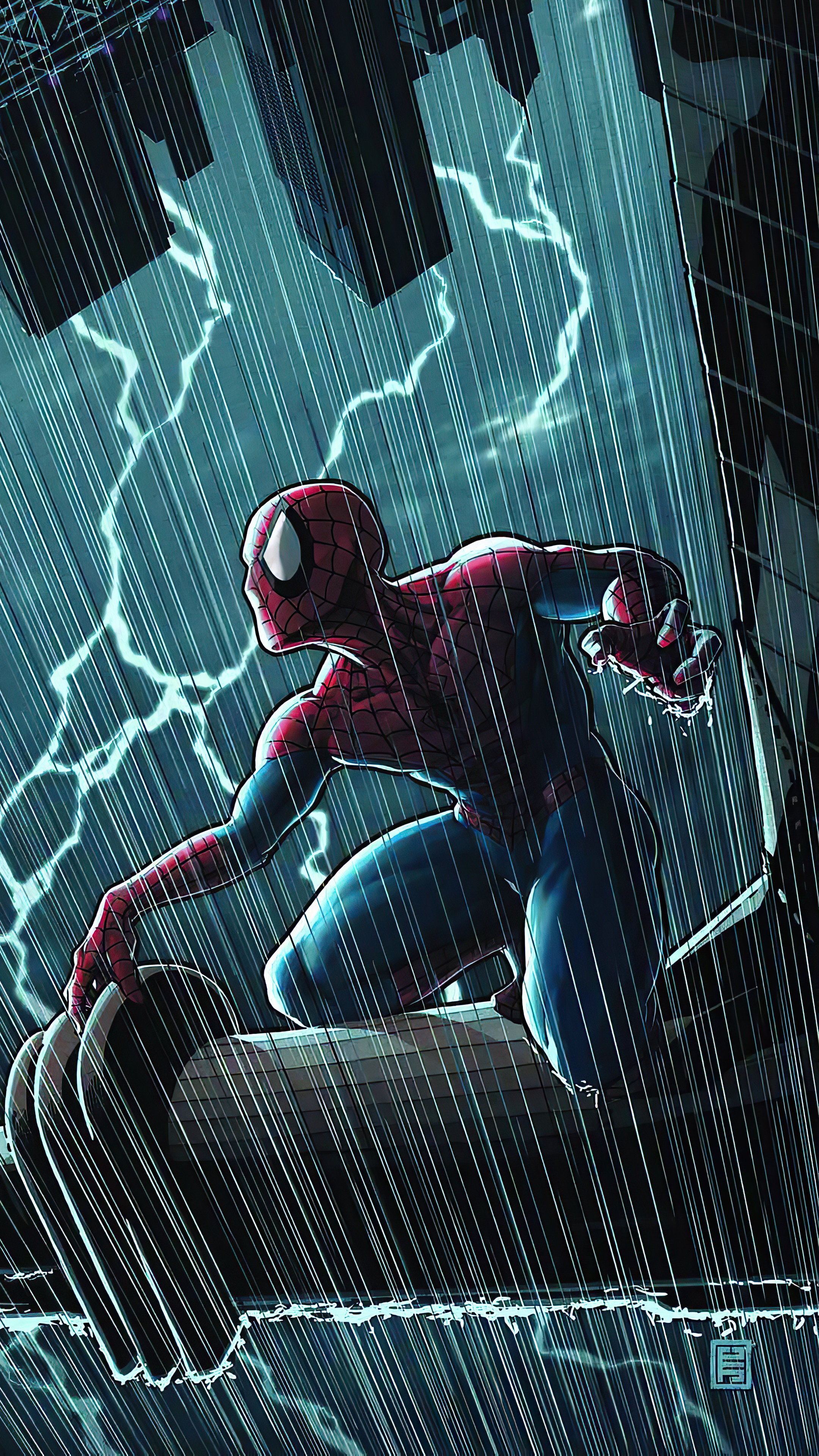 Spider-Man in a thunderstorm HD Phone Wallpaper