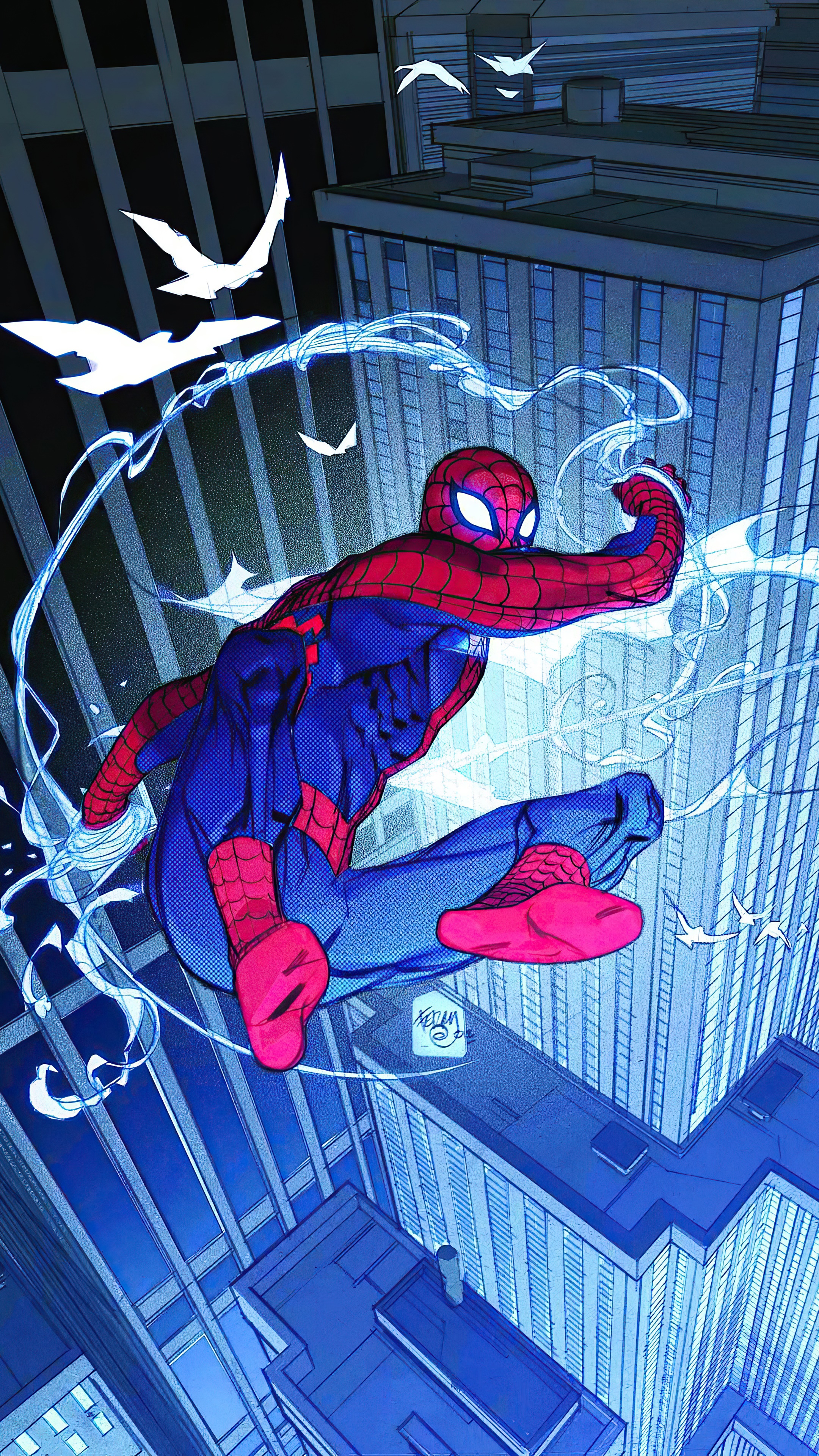 Spider-Man swinging through city 4K HD Phone Wallpaper