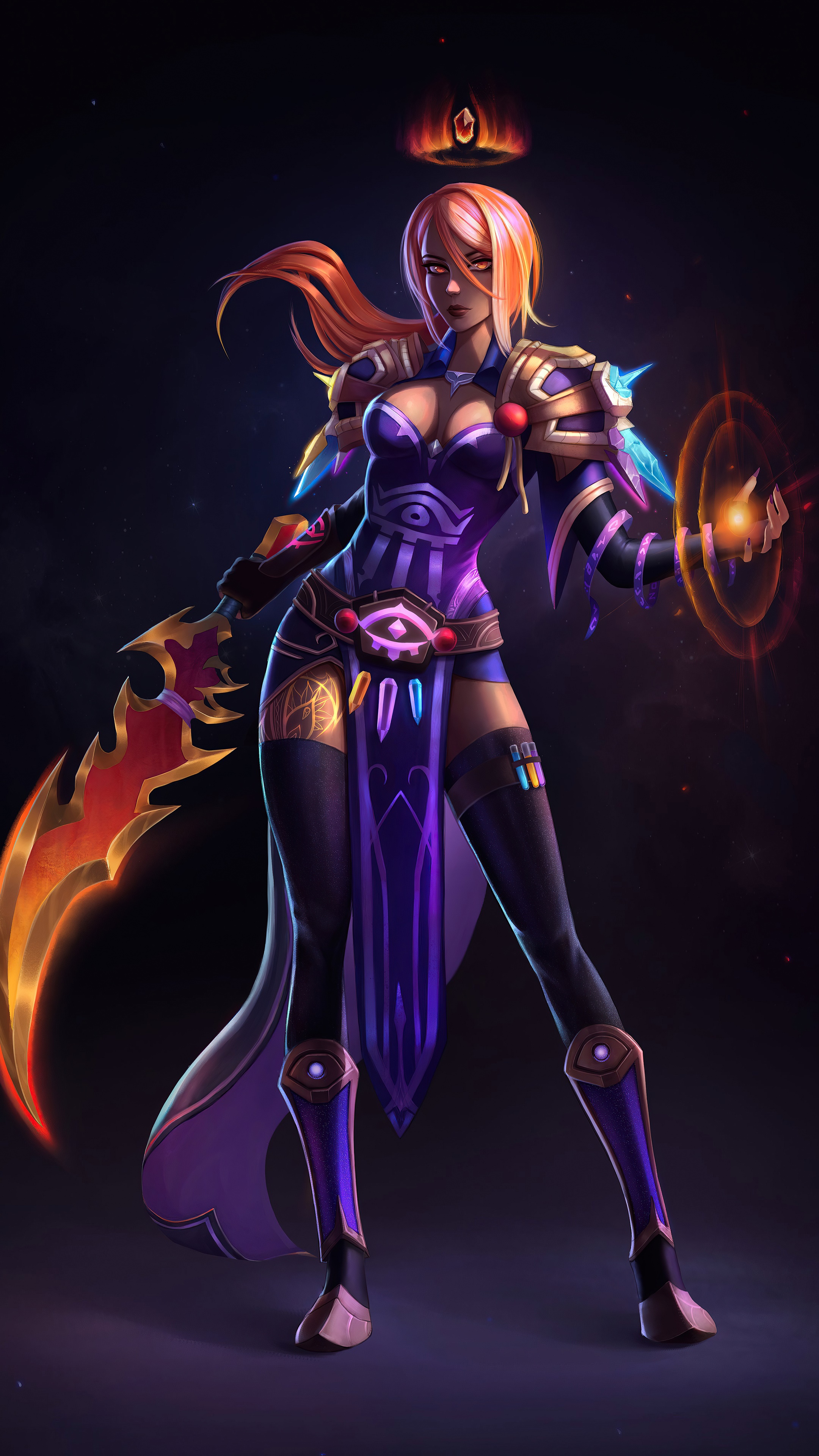 Fantasy woman with glowing sword and magic HD Phone Wallpaper