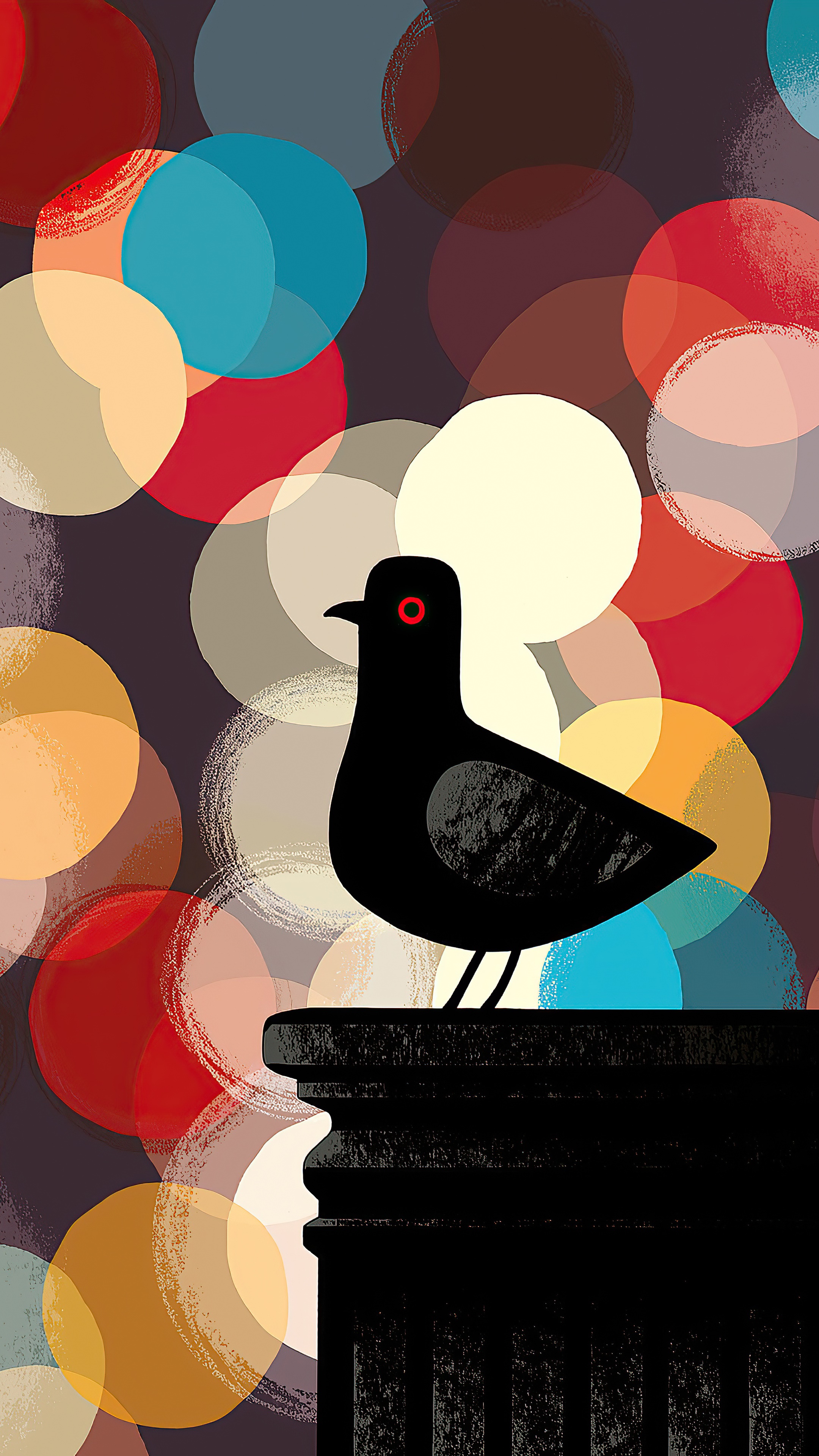 Black pigeon with red eyes on a pedestal HD Phone Wallpaper