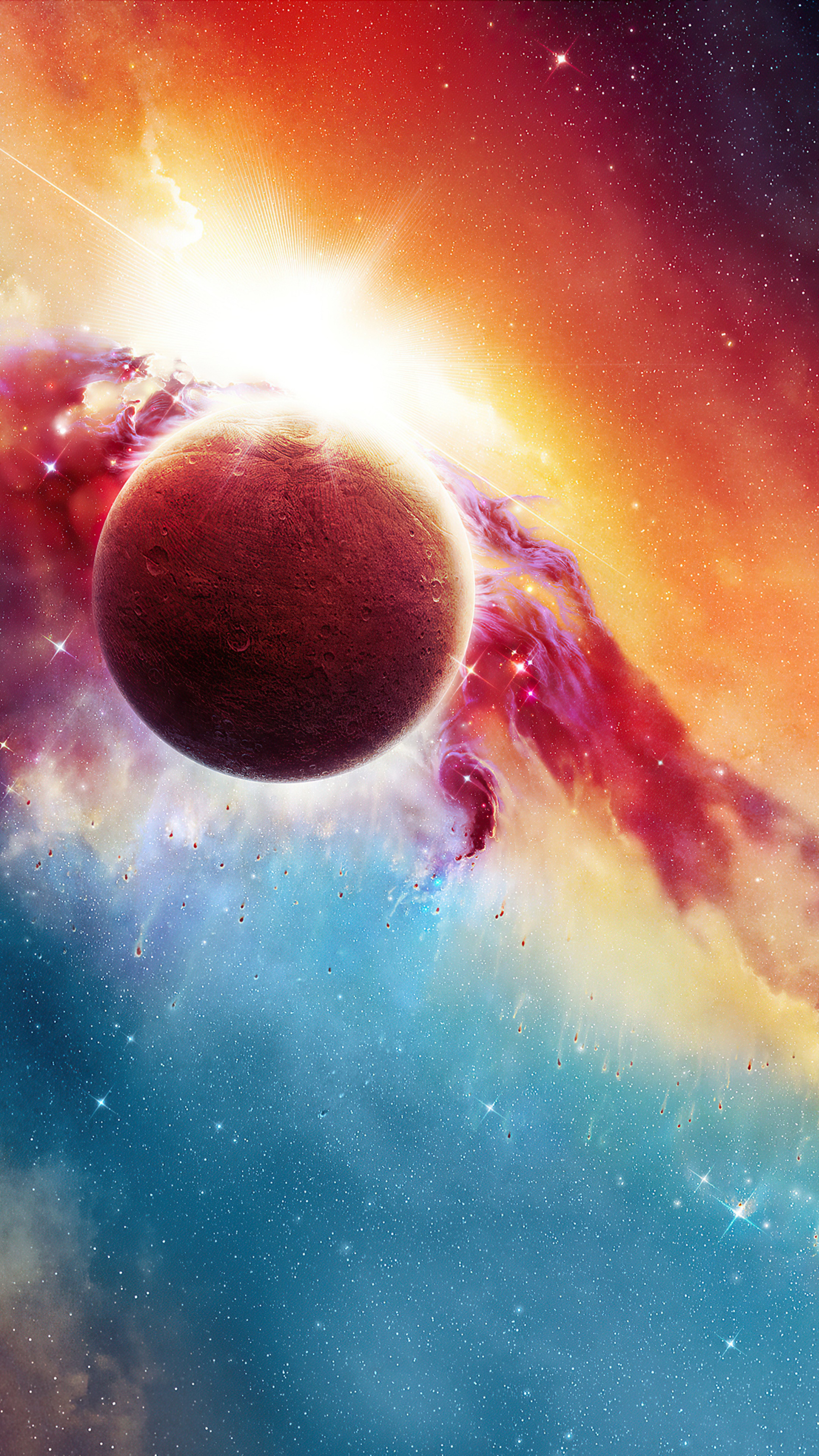 Planet in a colorful nebula with stars HD Phone Wallpaper