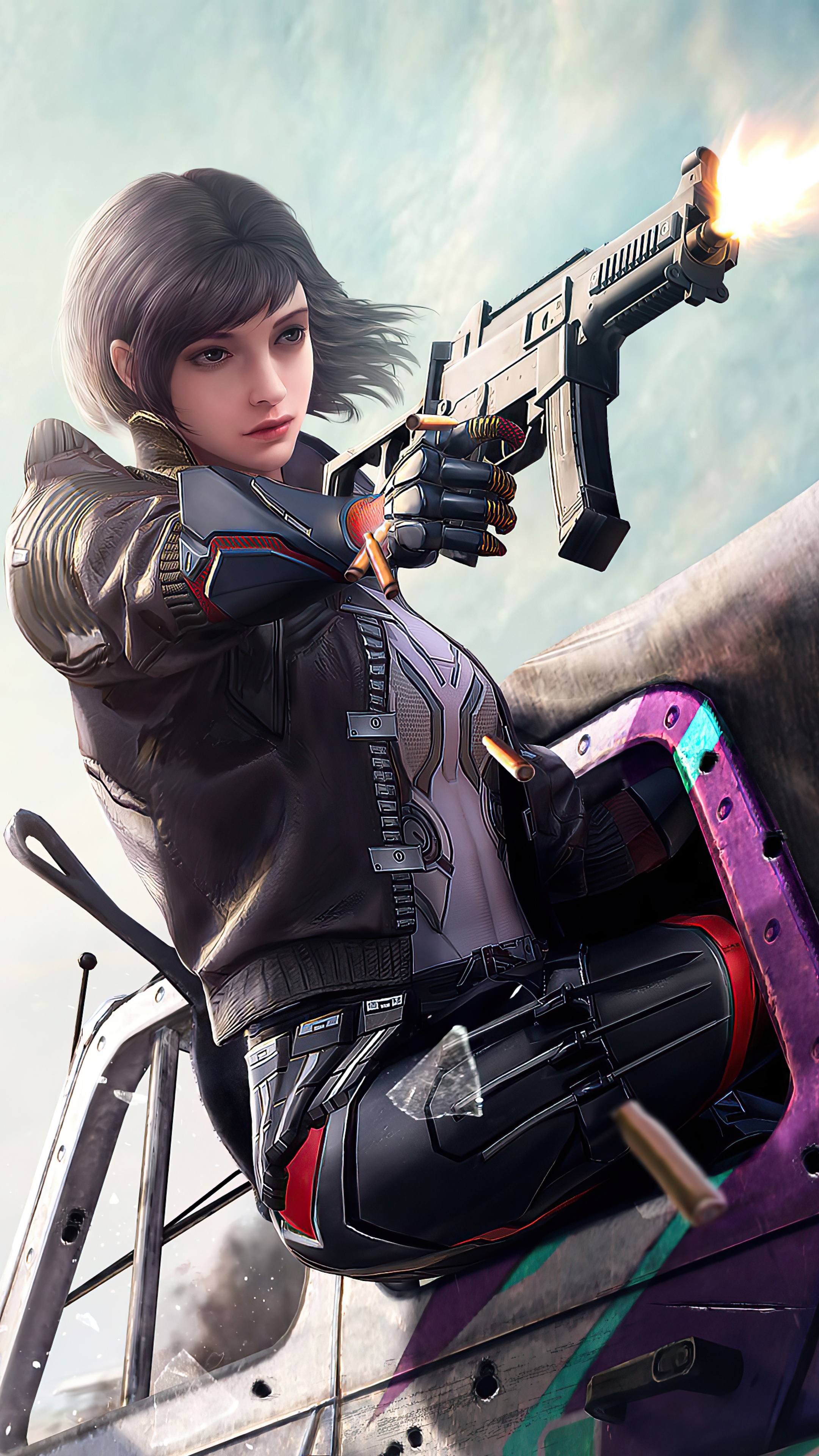 Woman with submachine gun in PlayerUnknown's Battlegrounds 4K HD Phone Wallpaper