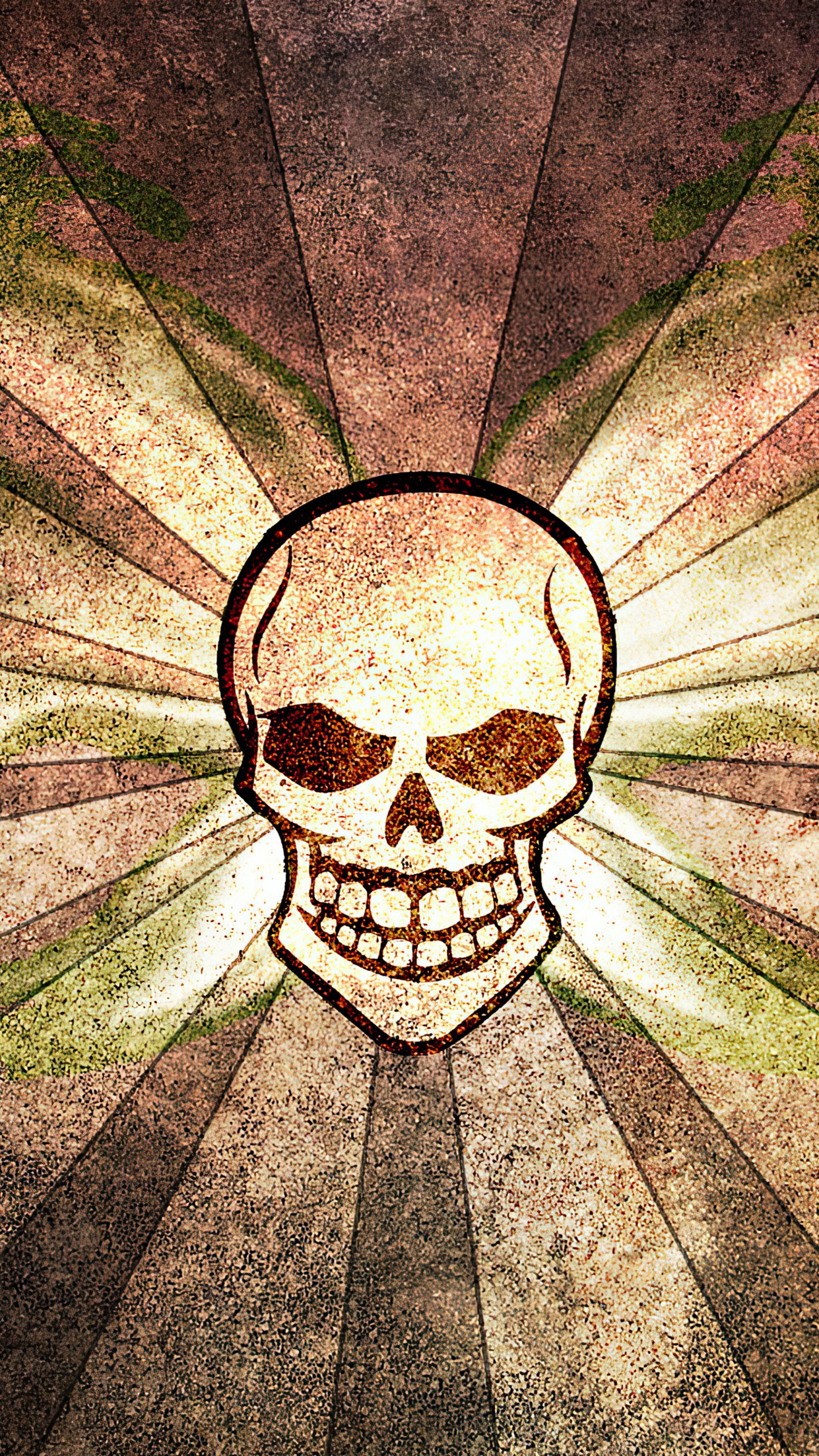 Skull artwork with sunburst background HD Phone Wallpaper