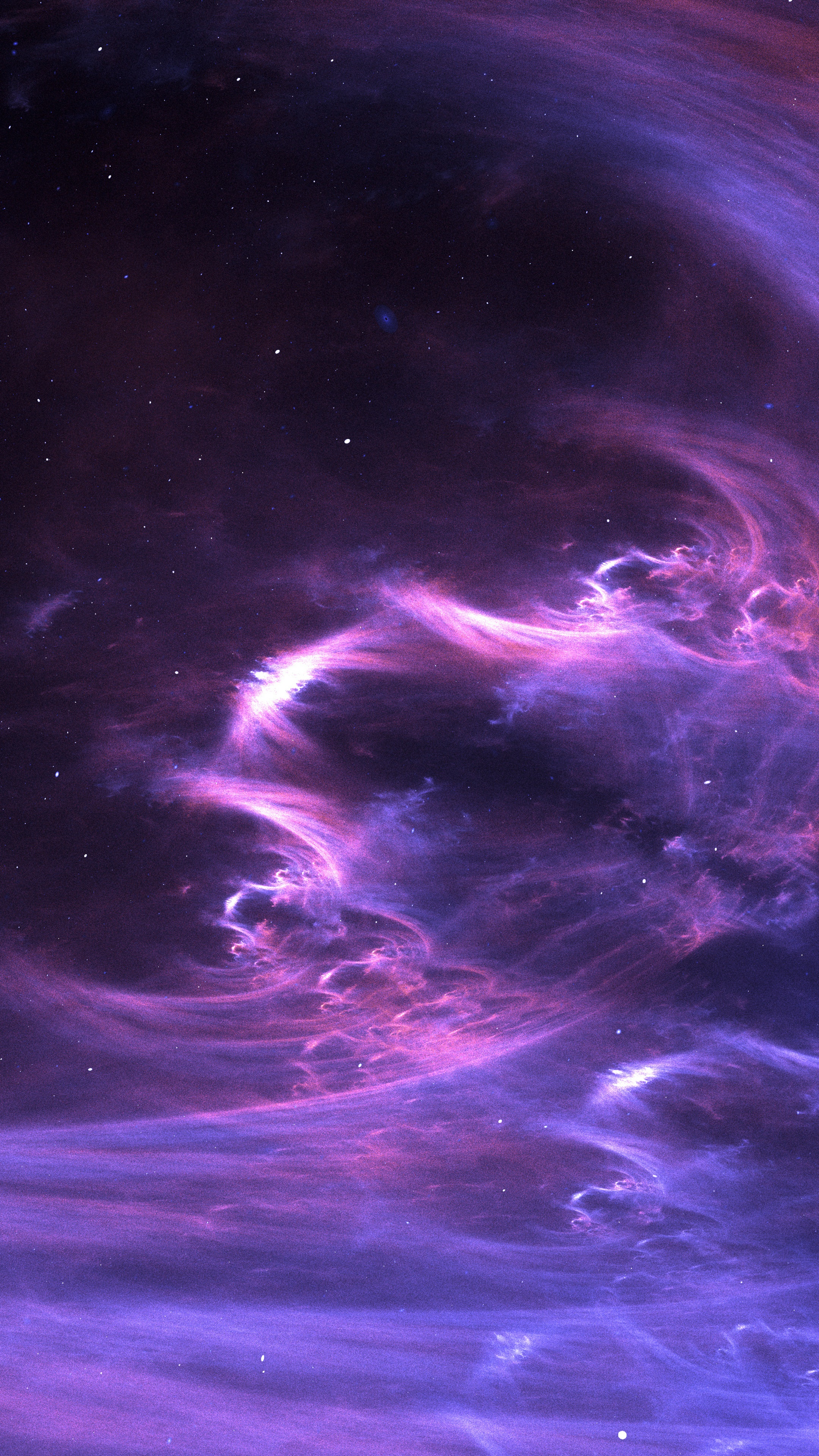 Digital art of a purple nebula with stars HD Phone Wallpaper