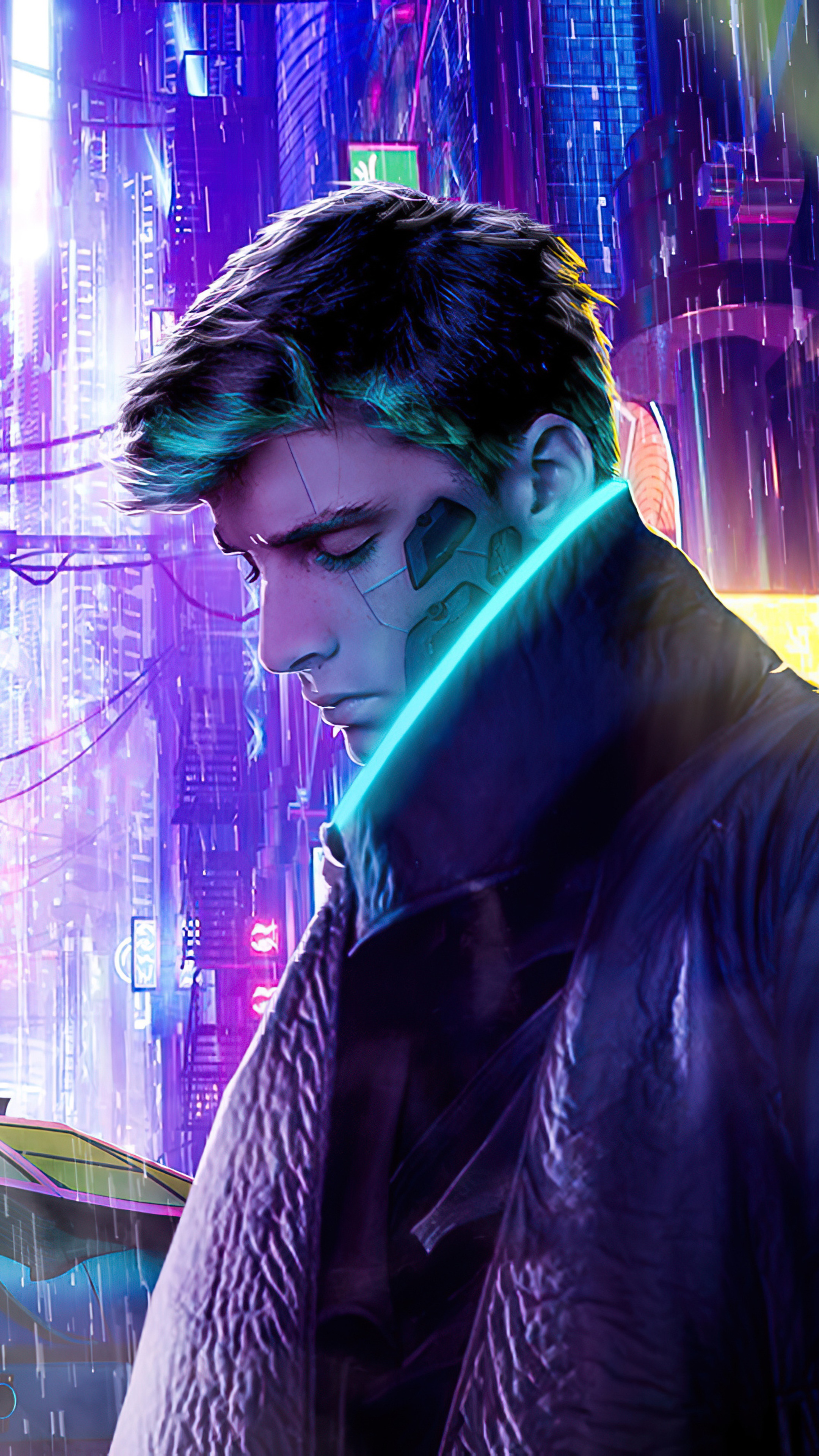 Cyberpunk 2077 character in neon city HD Phone Wallpaper