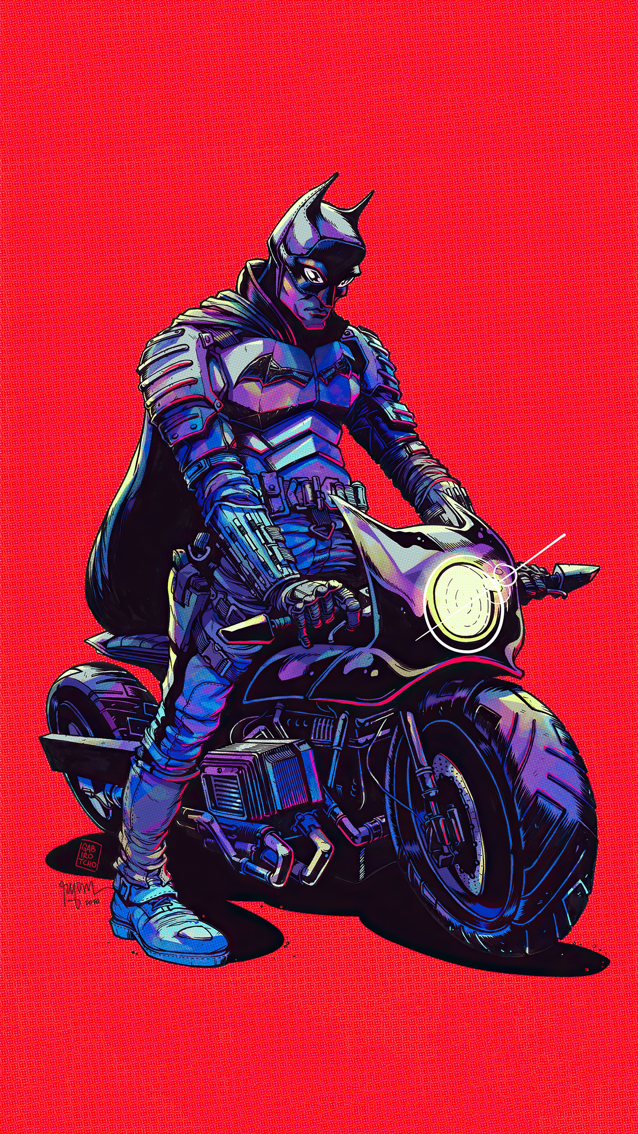 Batman on a motorcycle artwork HD Phone Wallpaper