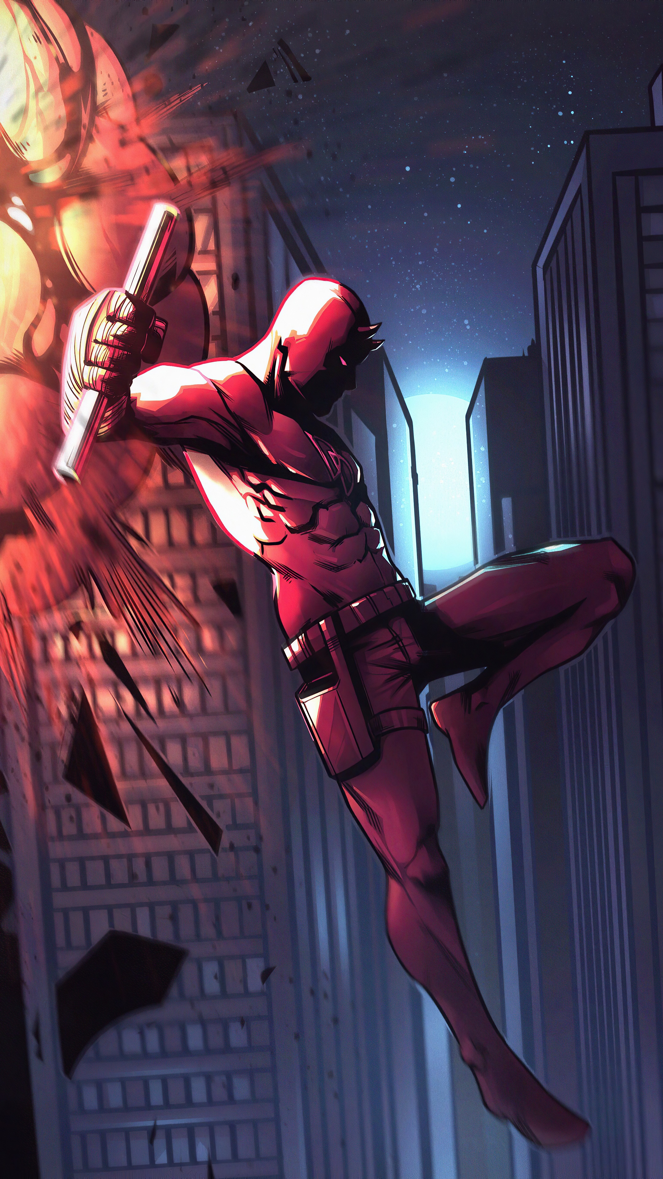 Daredevil in a city at night HD Phone Wallpaper