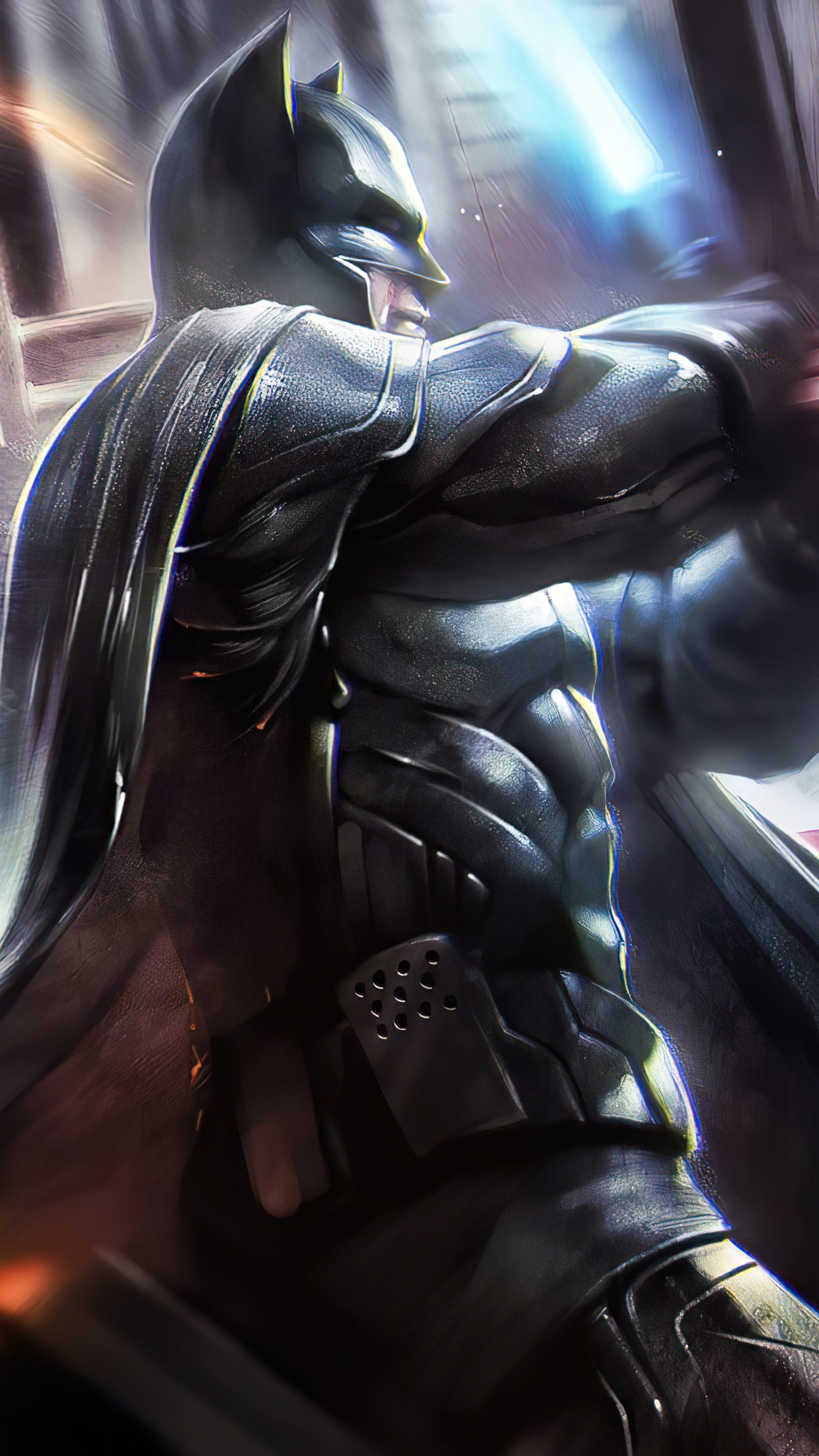 Batman artwork with blue light HD Phone Wallpaper