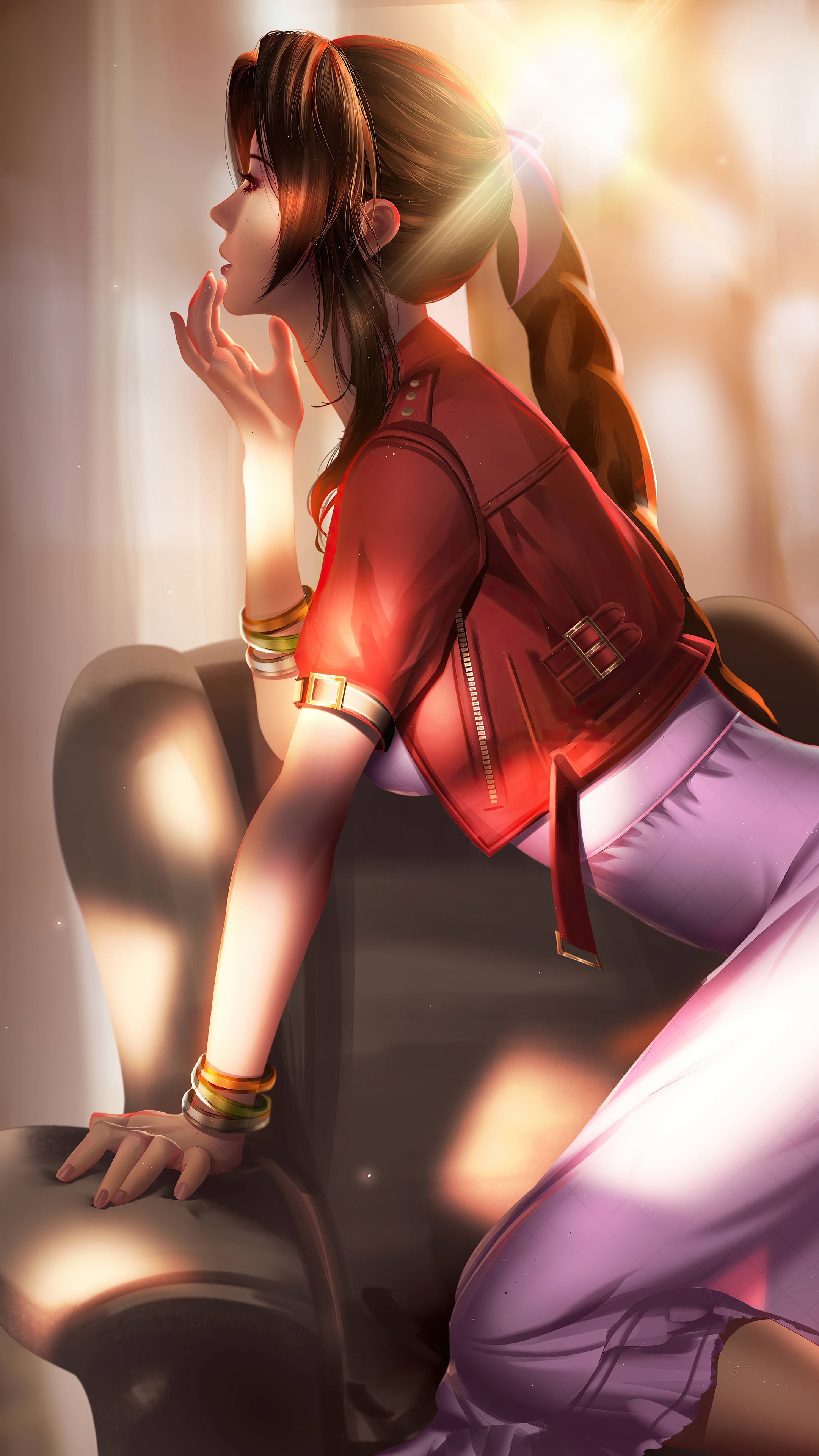 Aerith Gainsborough from Final Fantasy artwork HD Phone Wallpaper