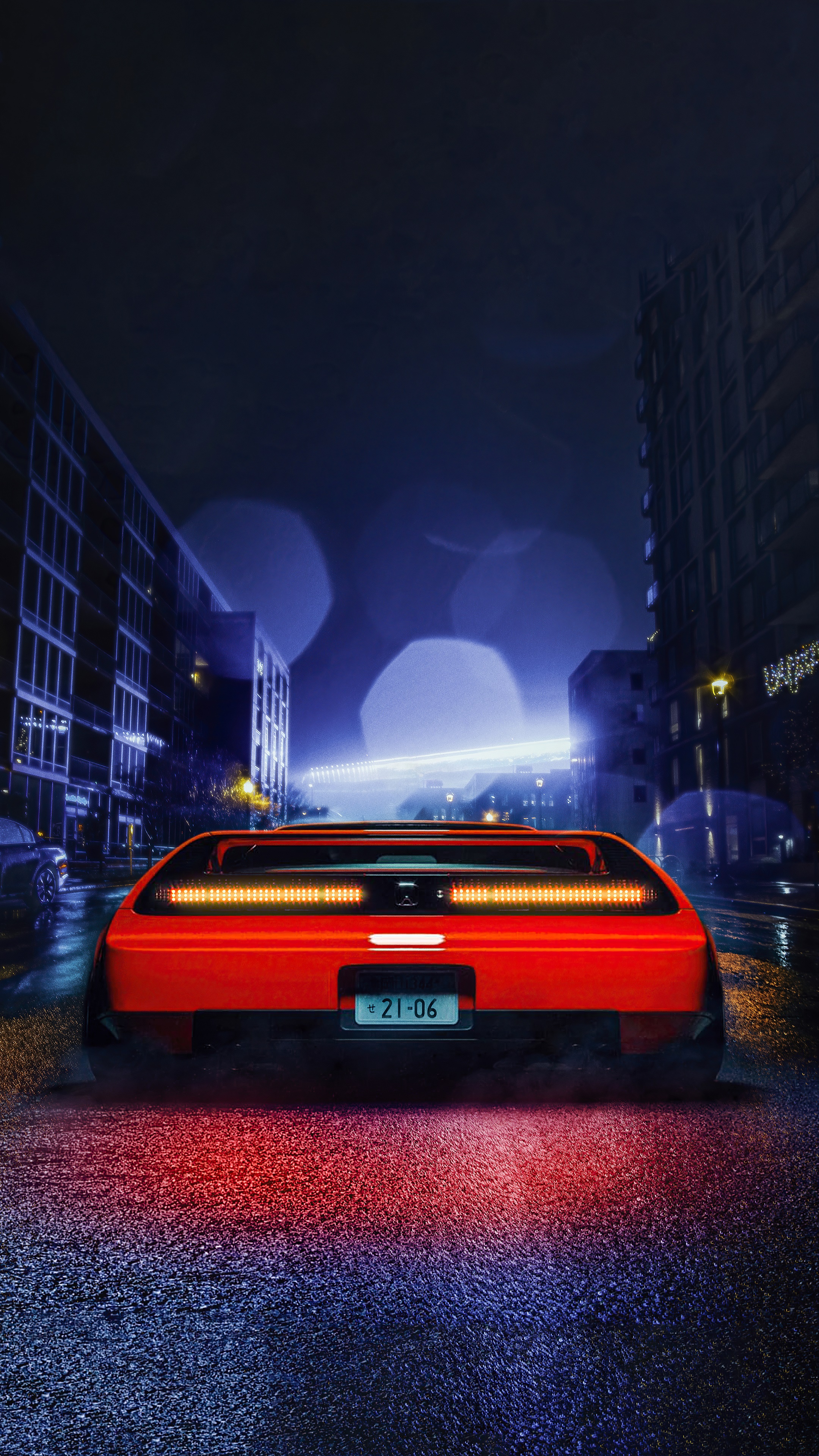 Red Ferrari Testarossa driving at night HD Phone Wallpaper