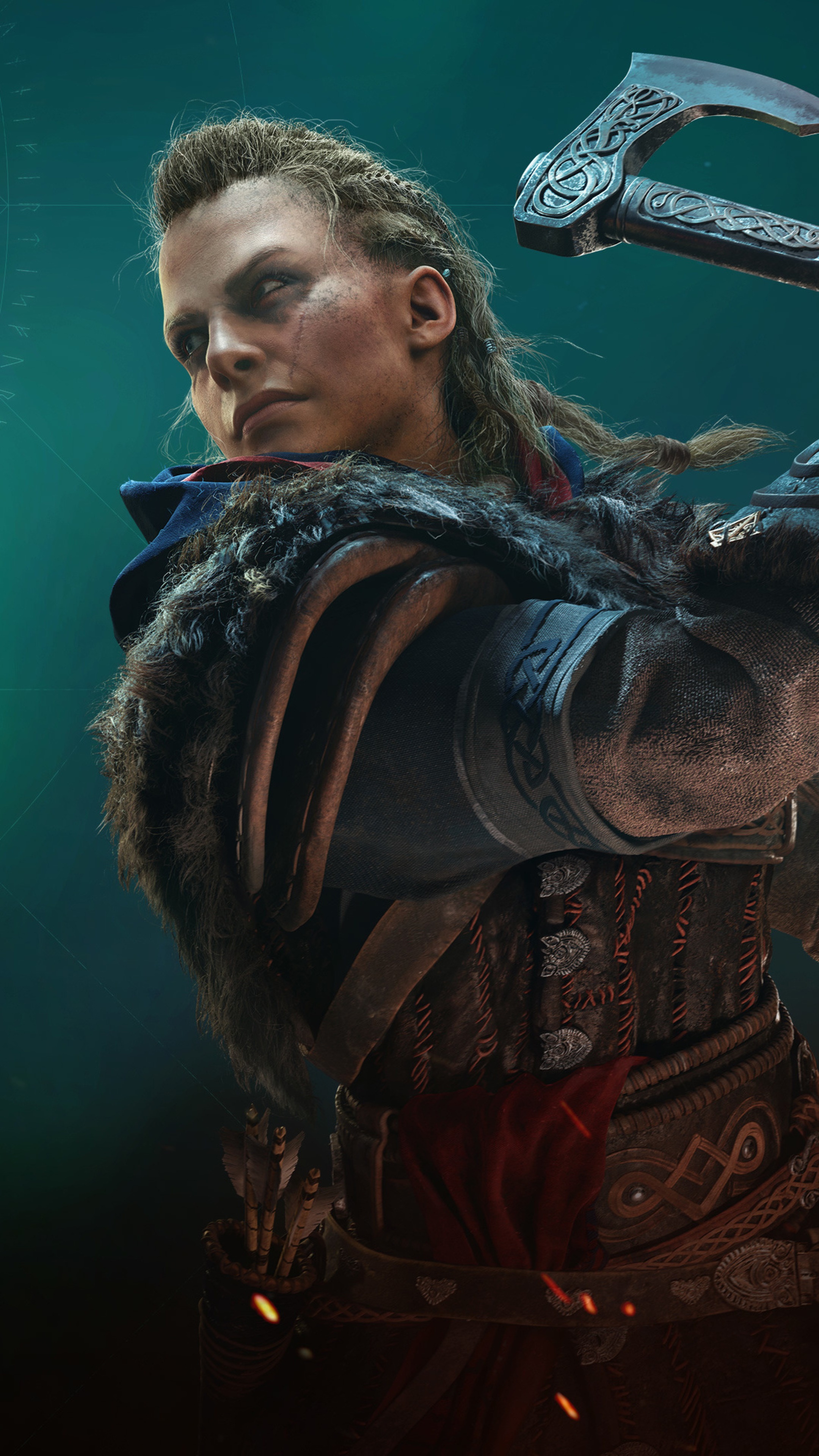 Eivor from Assassin's Creed Valhalla holding an axe HD Phone Wallpaper