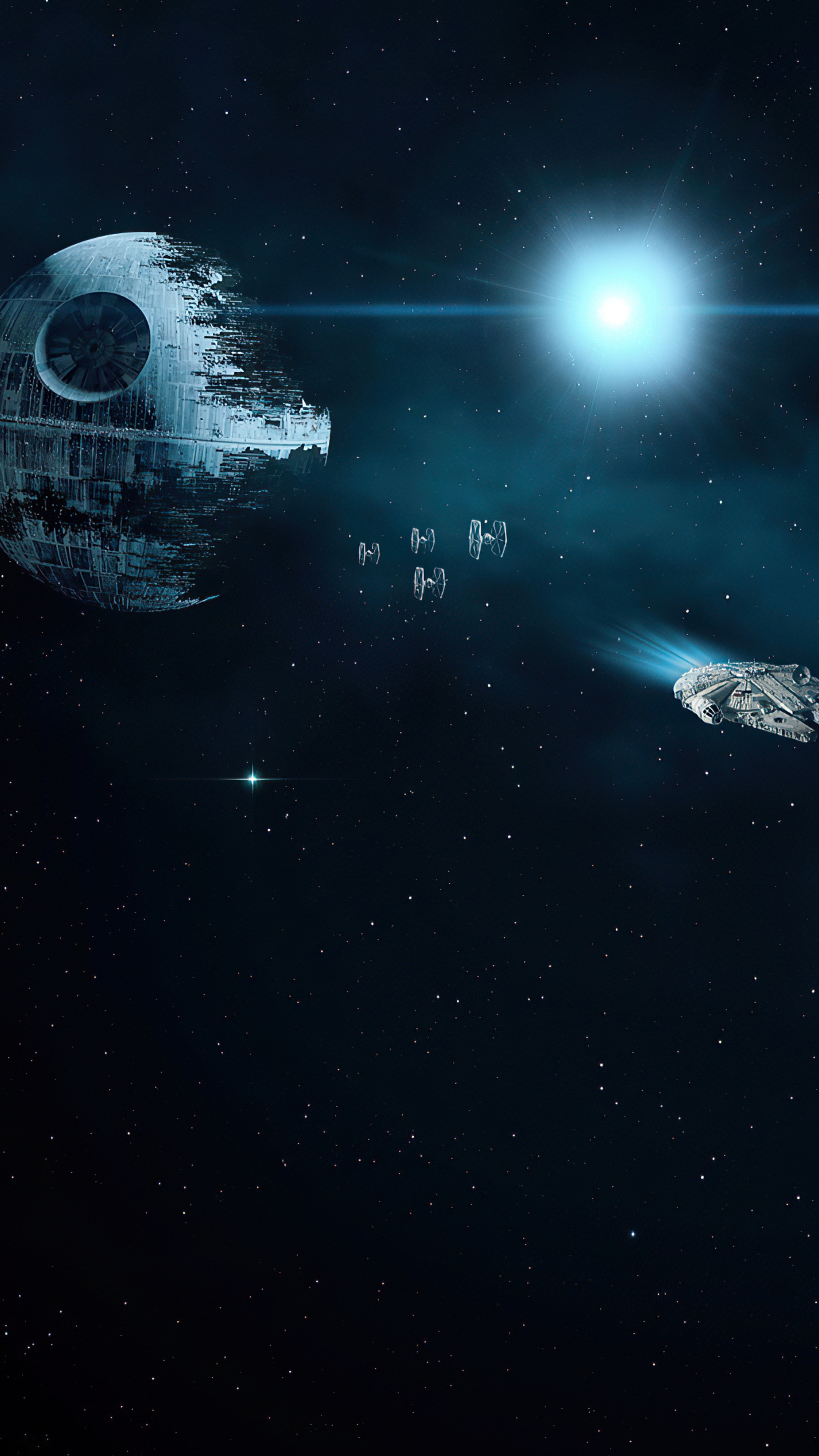 Star Wars Death Star and Millennium Falcon 4K HD Phone Wallpaper