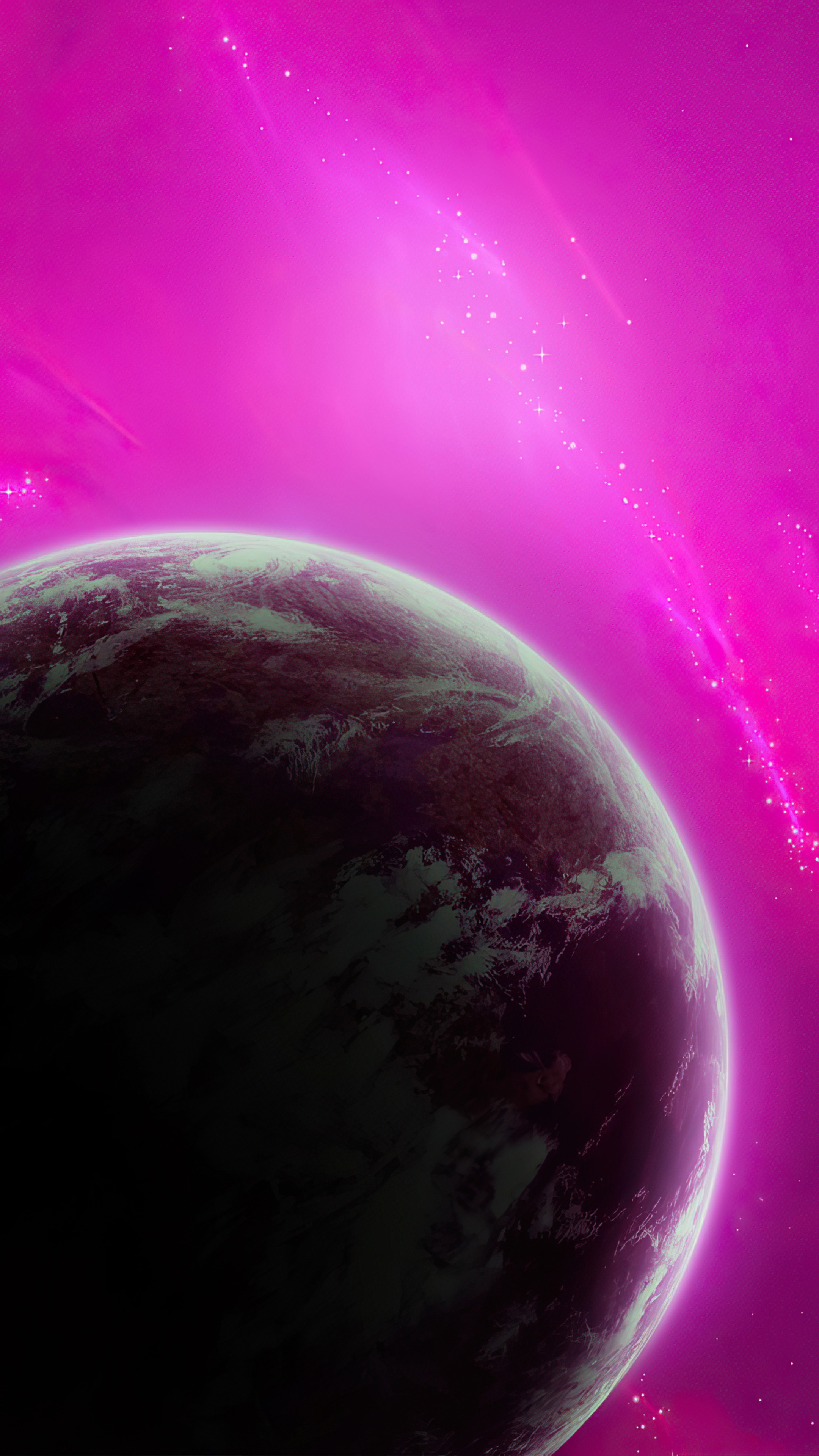 Planet in a purple digital universe HD Phone Wallpaper