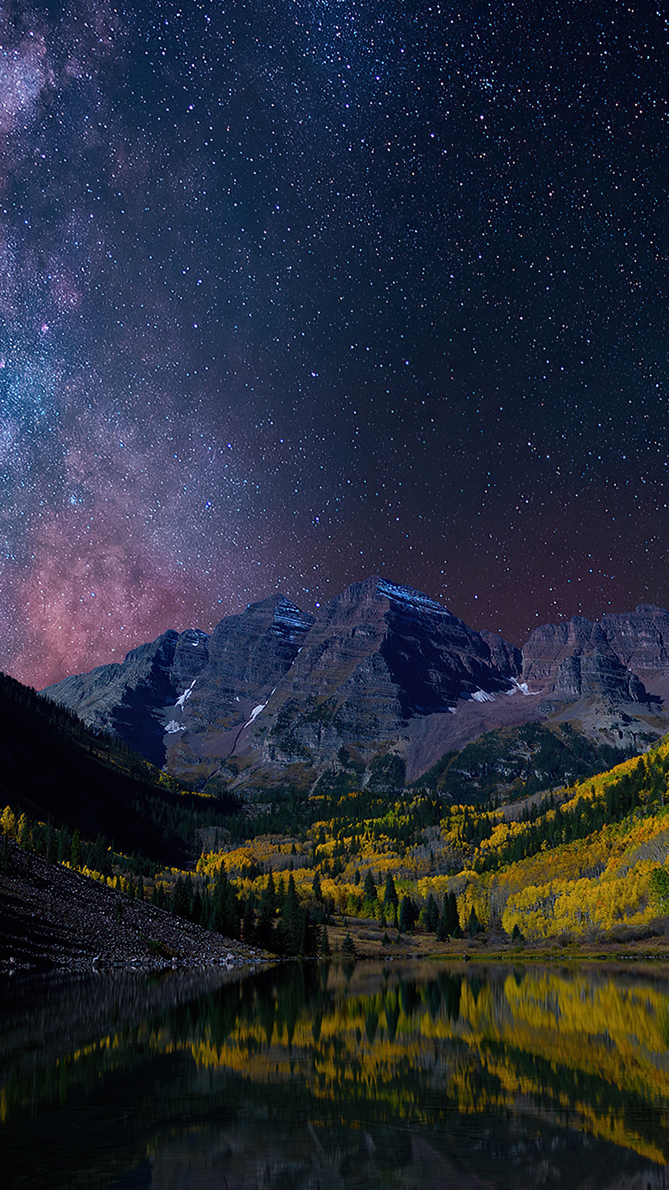 Maroon Bells mountains under the Milky Way HD Phone Wallpaper