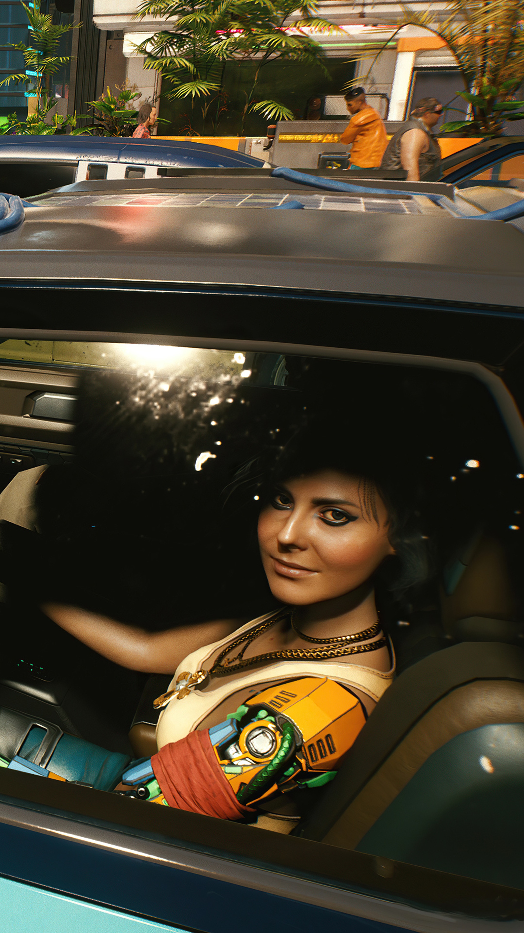 Woman with cybernetic arm in Cyberpunk 2077 4K HD Phone Wallpaper