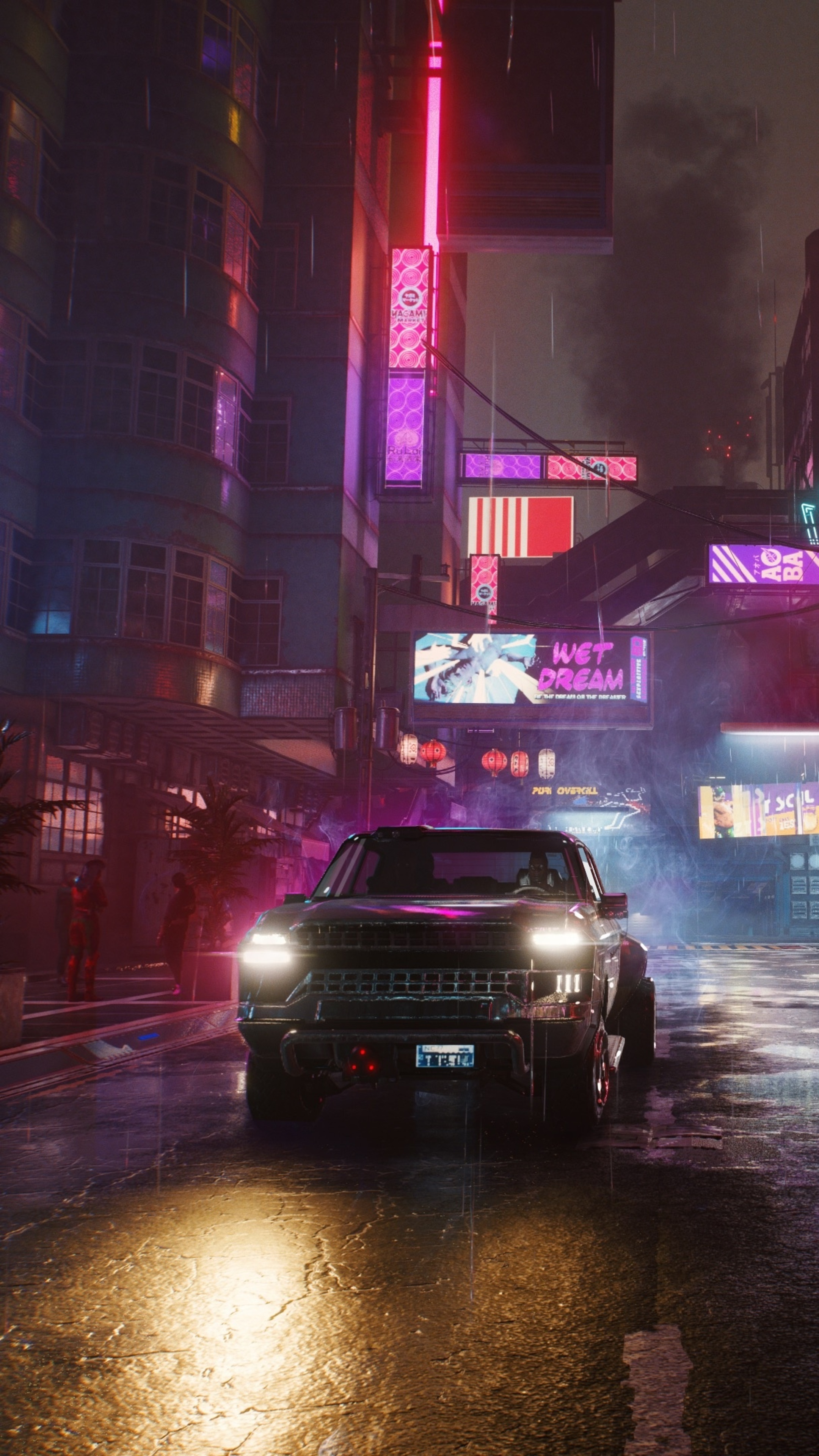 Cyberpunk 2077 4K Pickup Truck in Neon City HD Phone Wallpaper
