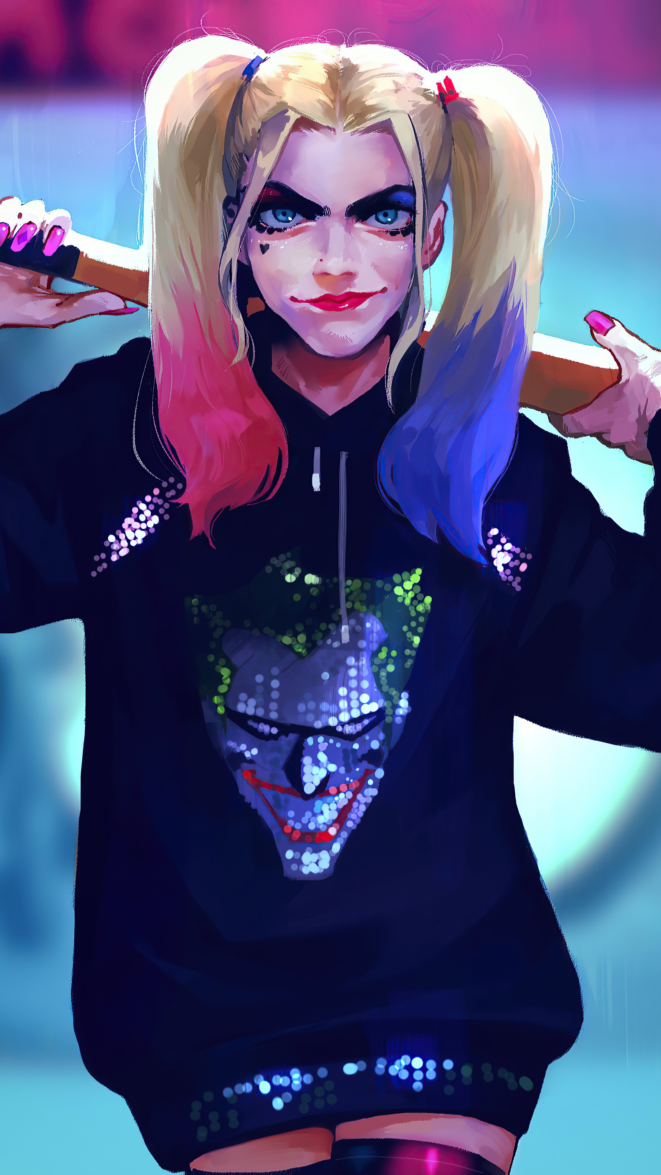 Harley Quinn artwork with Joker hoodie HD Phone Wallpaper