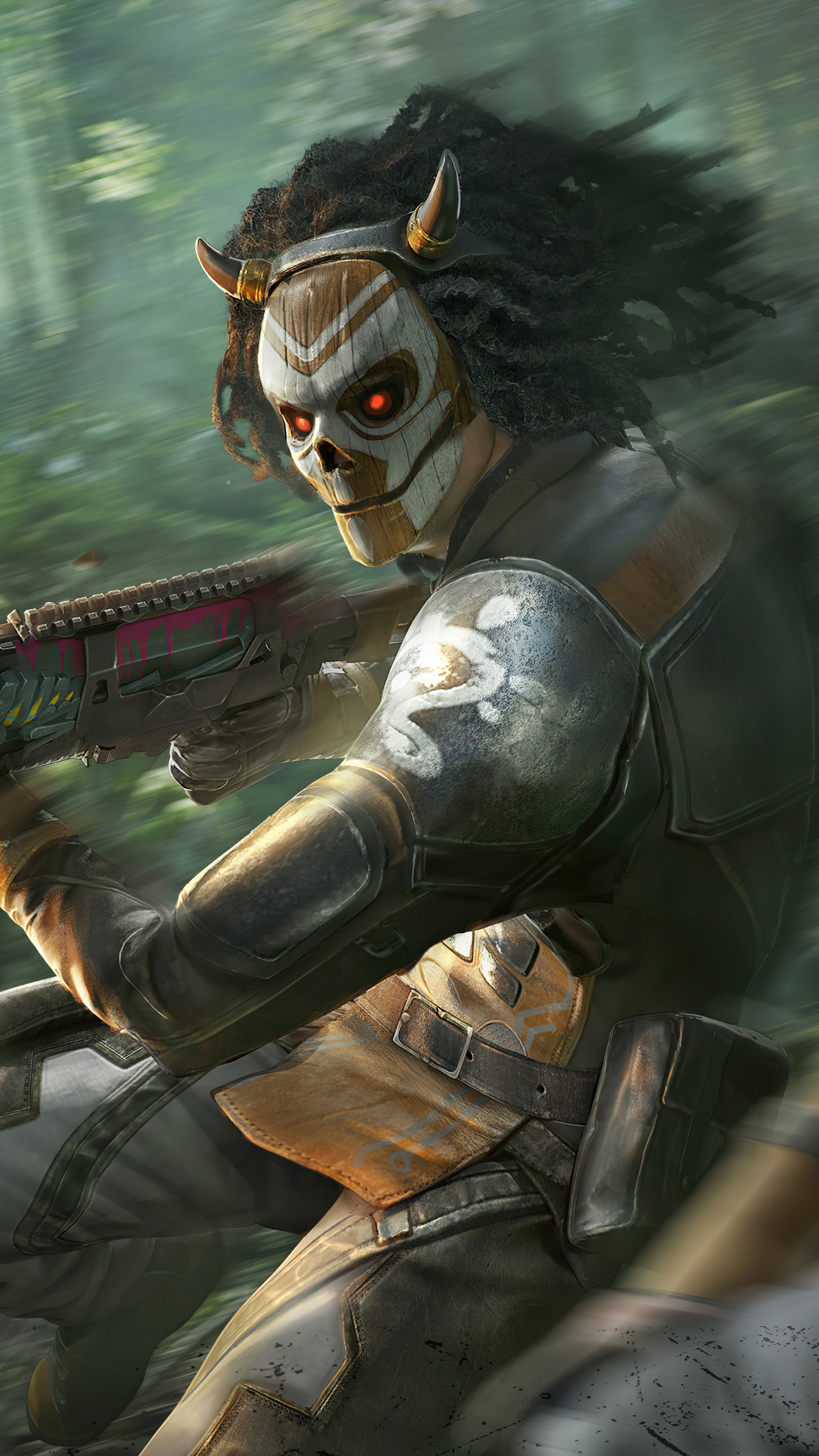 PlayerUnknown's Battlegrounds character with skull mask and rifle HD Phone Wallpaper