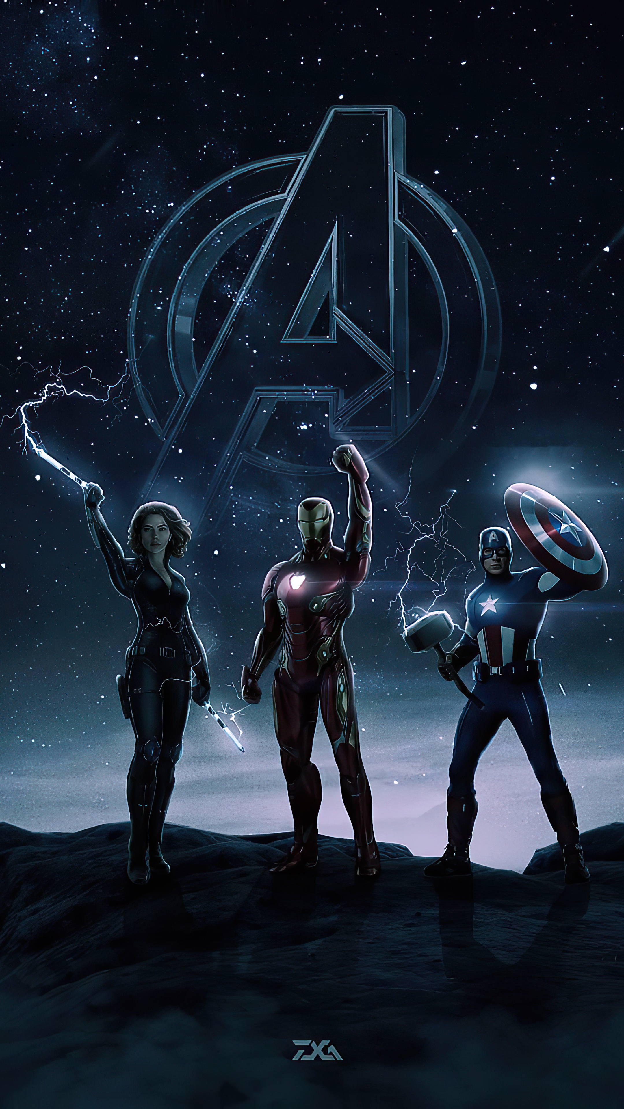 Iron Man, Captain America, and Black Widow from Avengers 4K HD Phone Wallpaper