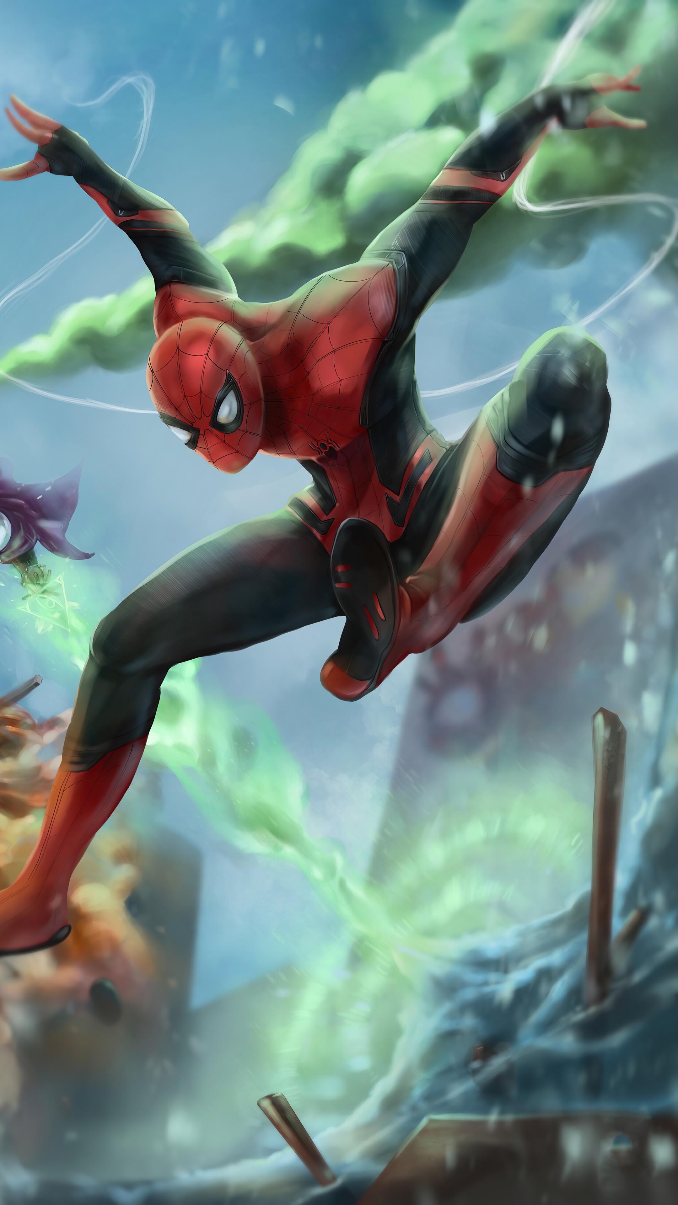 Spider-Man in red and black suit in action HD Phone Wallpaper