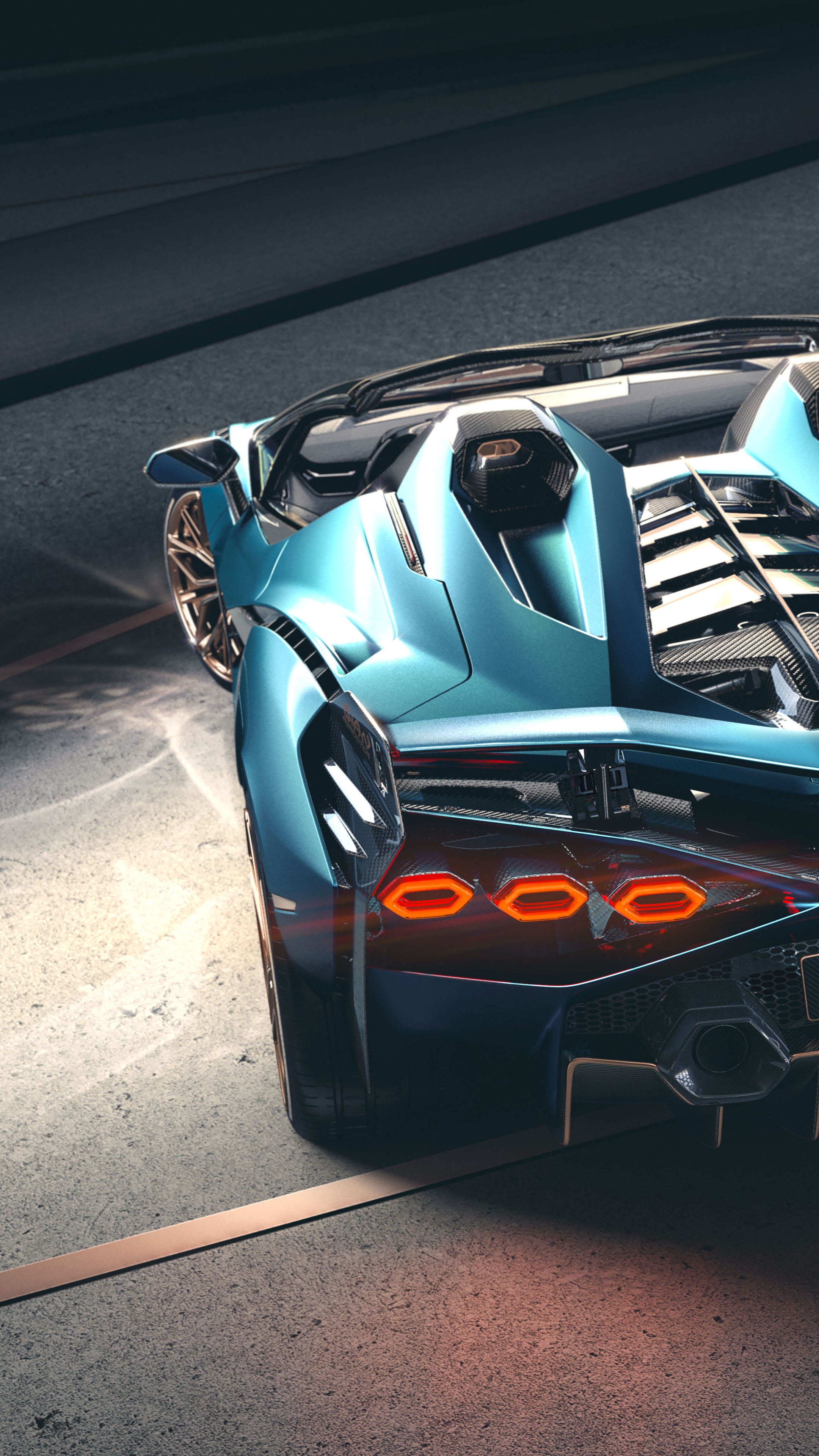 Lamborghini Sian Roadster rear view HD Phone Wallpaper