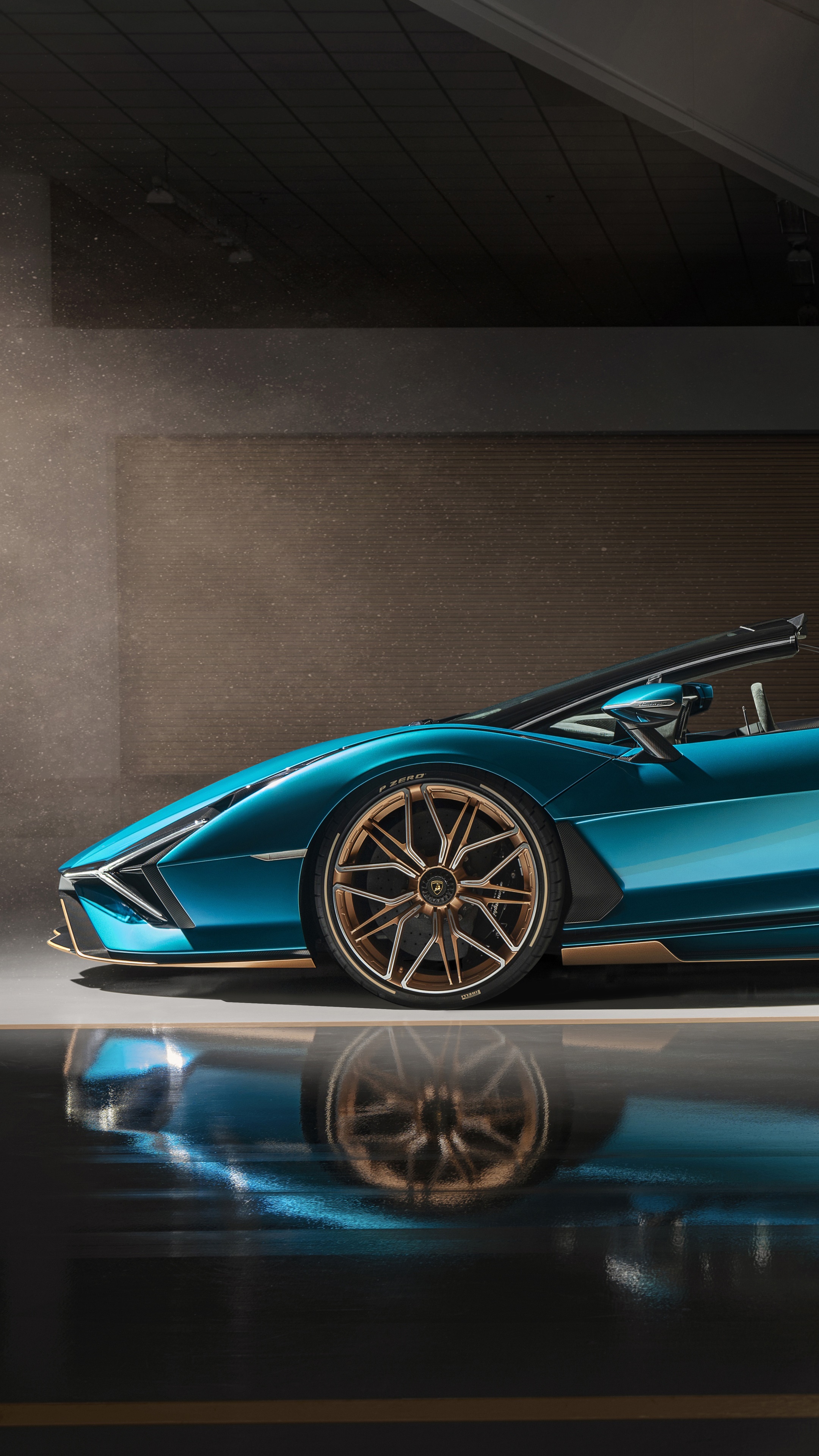 Lamborghini Sian Roadster in blue HD Phone Wallpaper