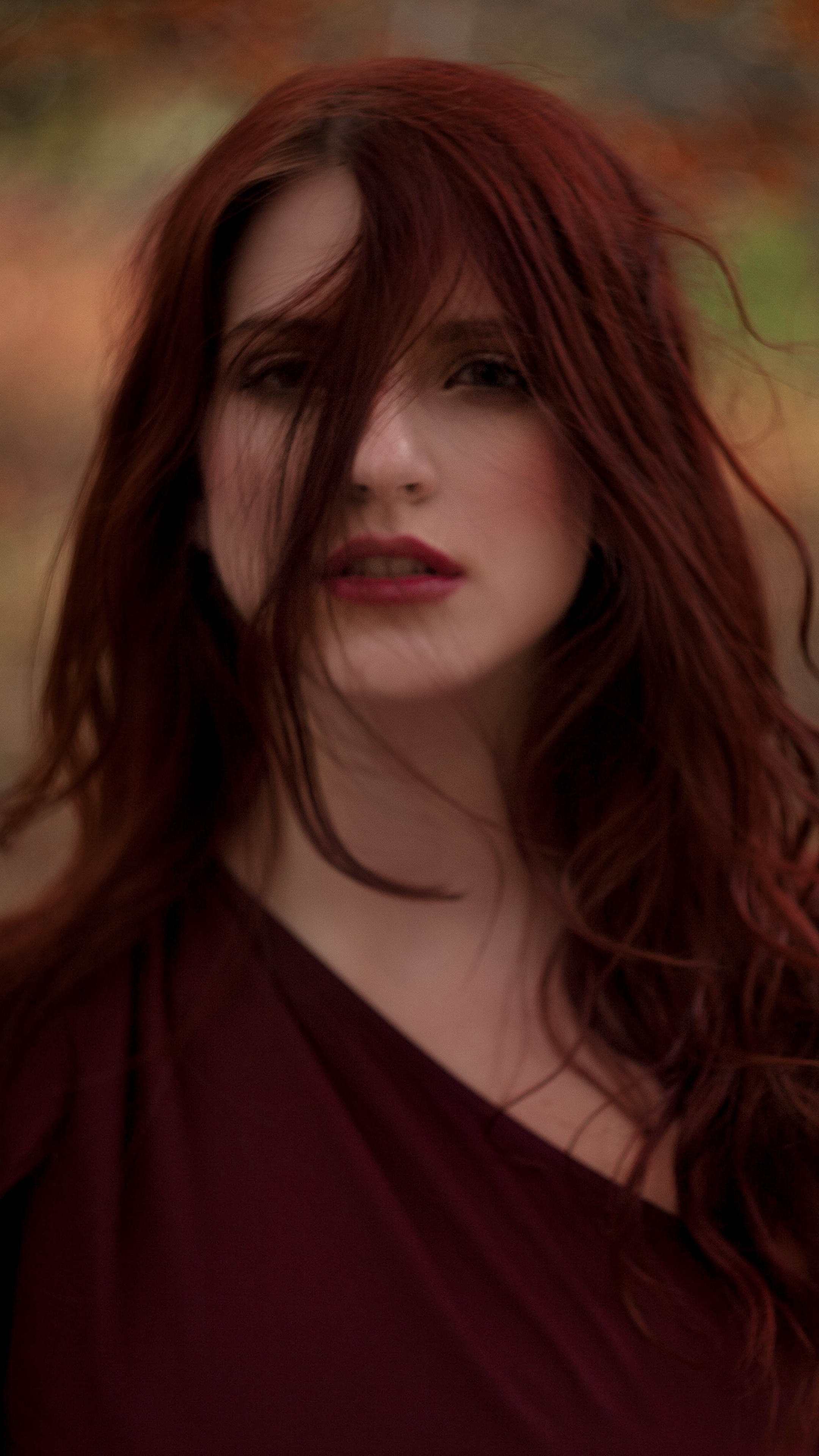 Redhead woman with hair covering face HD Phone Wallpaper