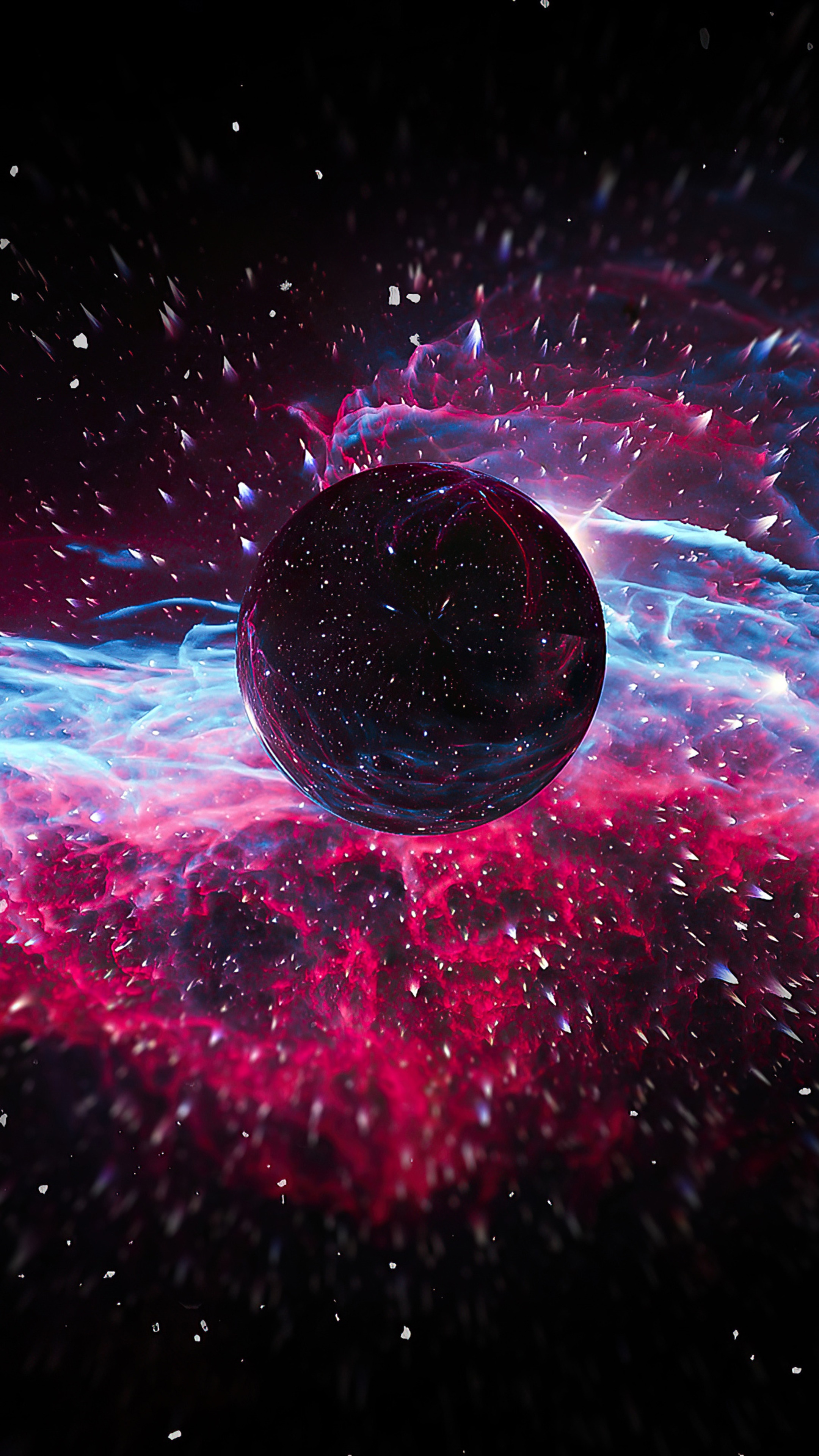 Digital art of a sphere in space with nebula HD Phone Wallpaper