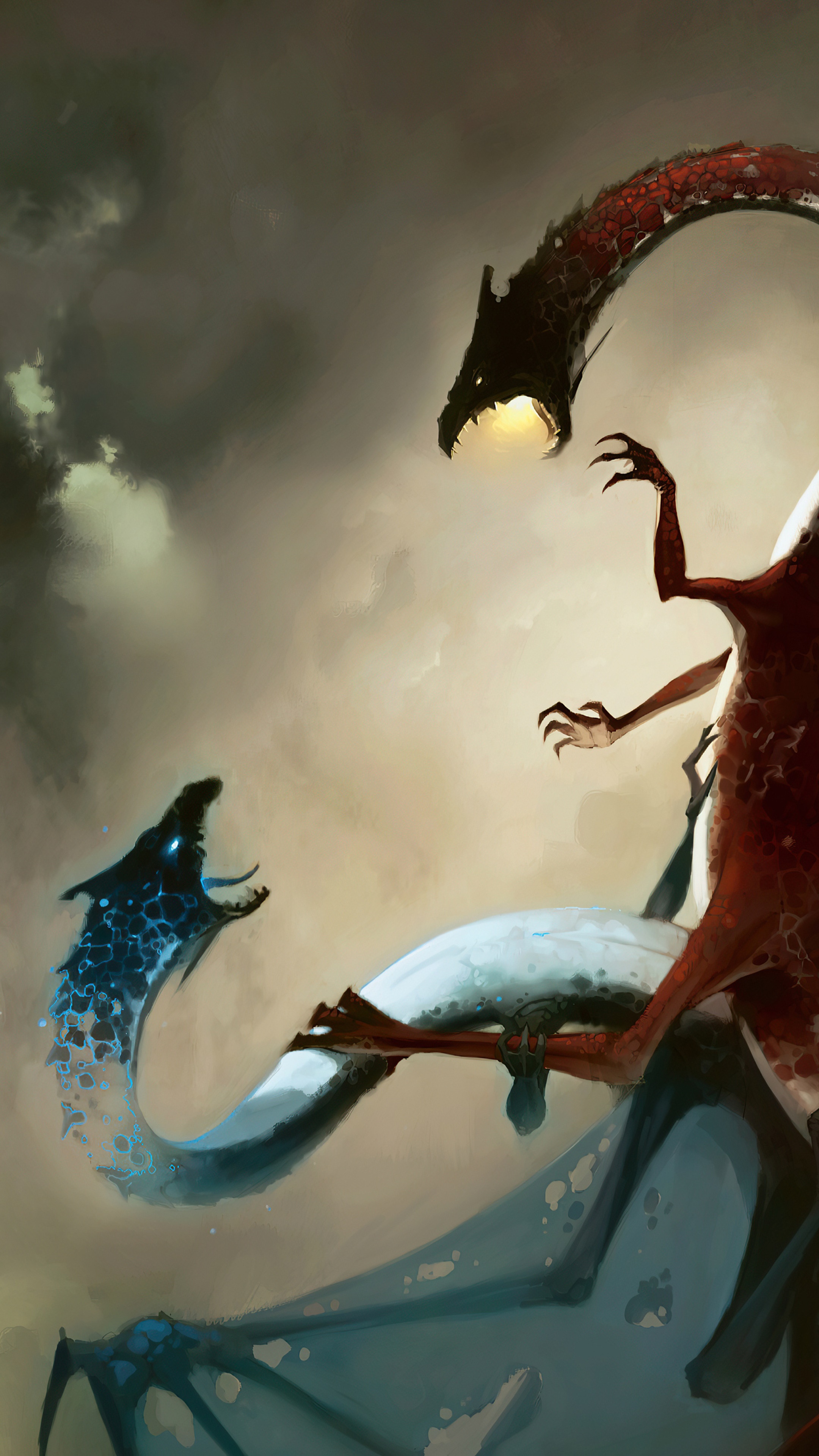 Two dragons fighting in the sky HD Phone Wallpaper