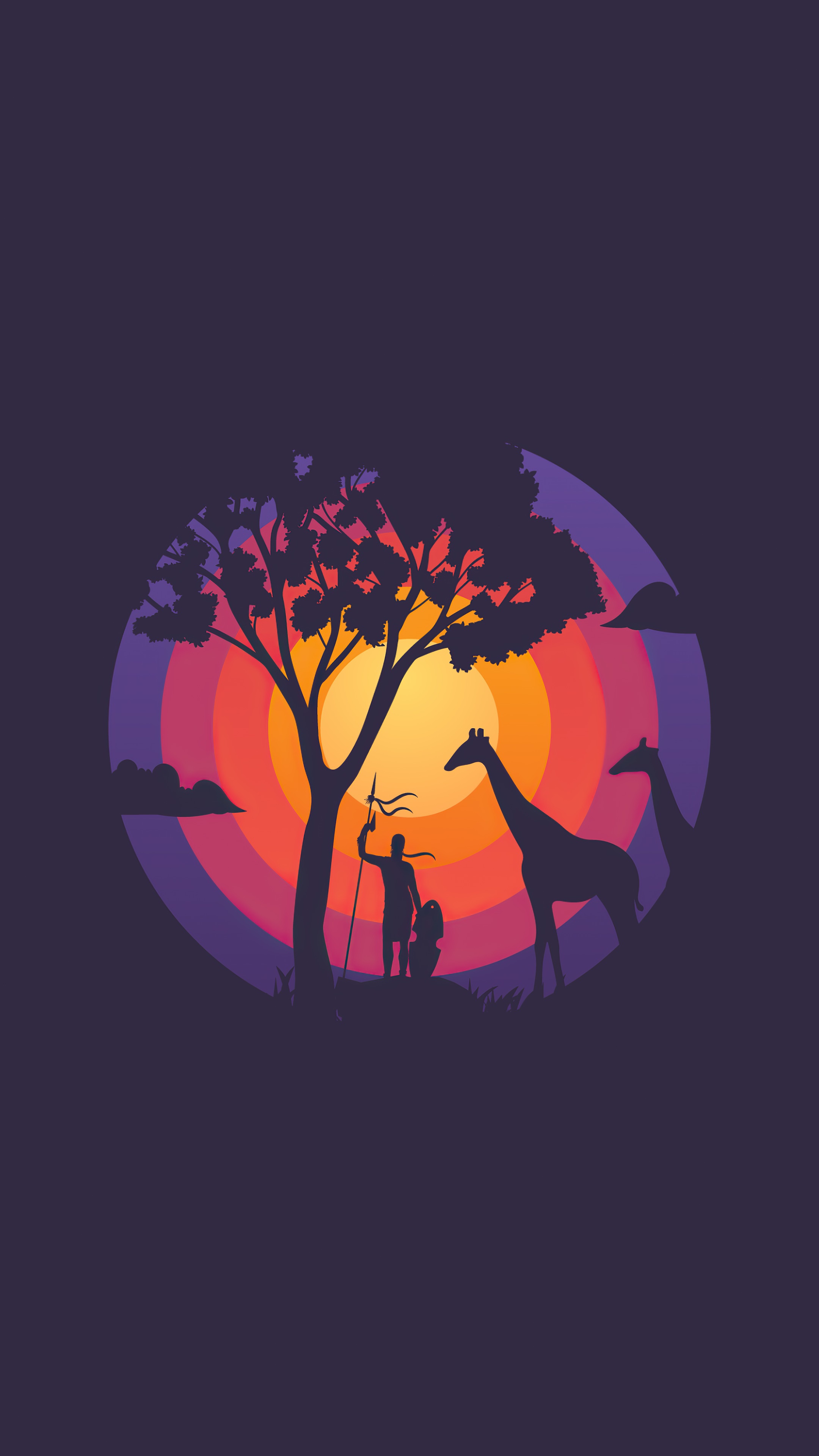 Silhouette of a man and giraffes at sunset HD Phone Wallpaper